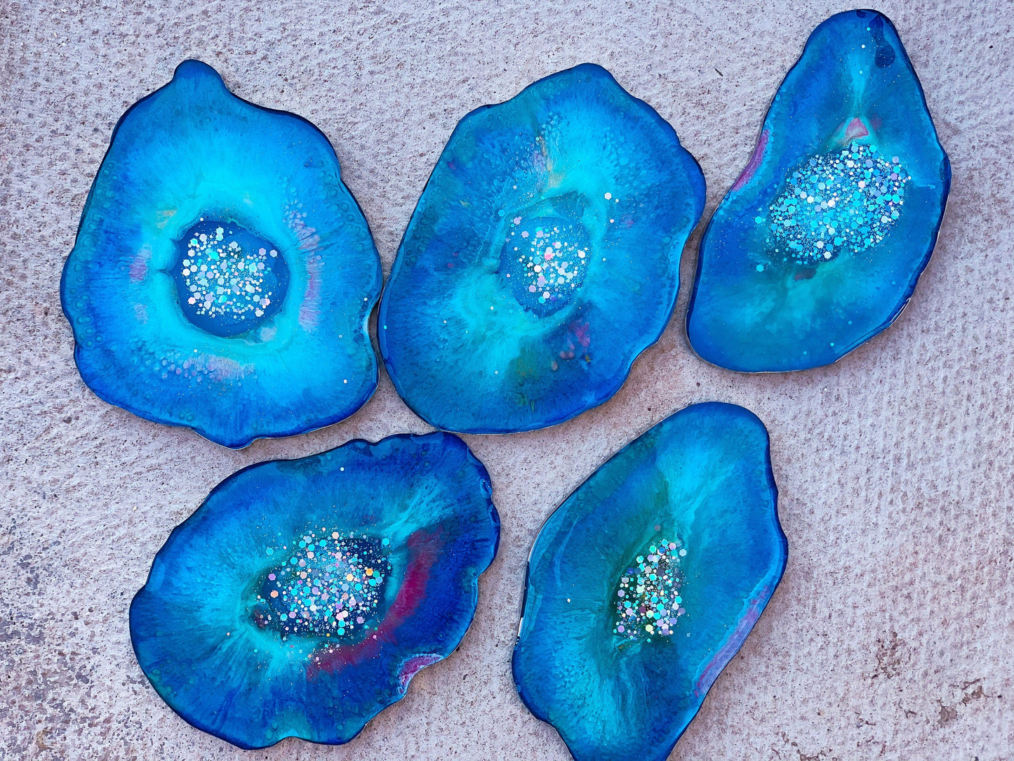Blue resin agate coasters Set of 5 | Agate Coaster mossartbyrishstudio