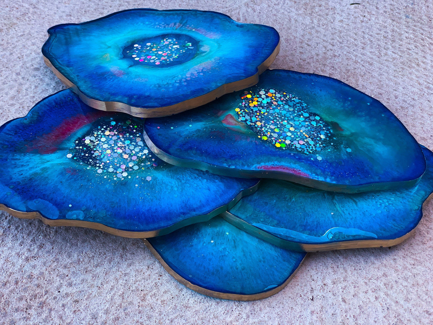 Blue resin agate coasters Set of 5 | Agate Coaster mossartbyrishstudio
