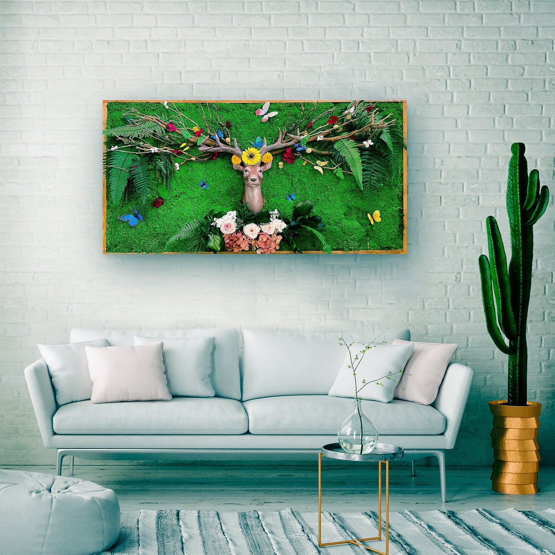 Moss Wall with garden ornaments Wall Hanging mossartbyrishstudio