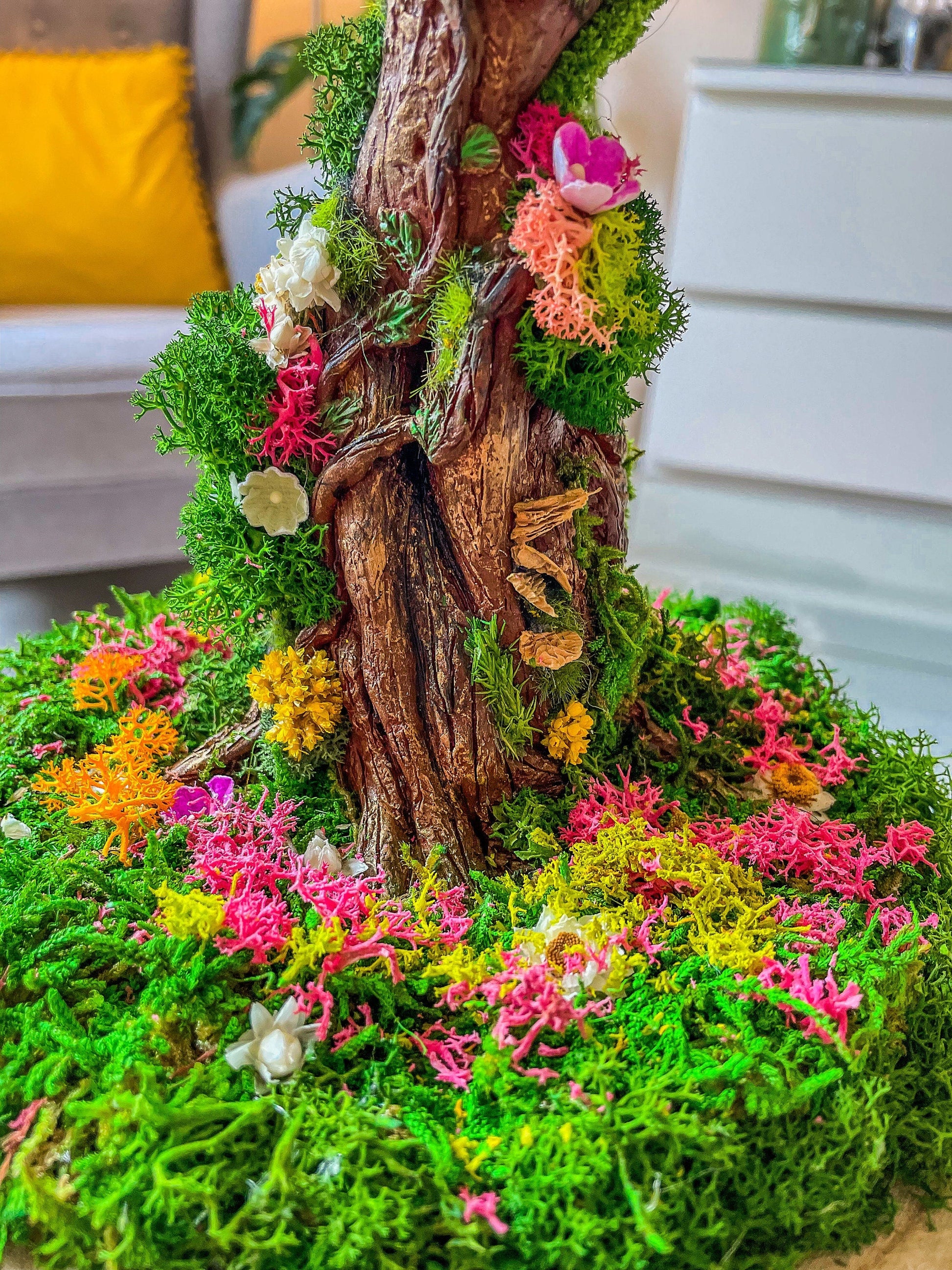 Mother Earth Tree Goddess Terrarium – Preserved Moss & Floral Sculpture in Glass Dome – Handmade Nature Spirit Decor – Gaia Earth Goddess Gift mossartbyrishstudio