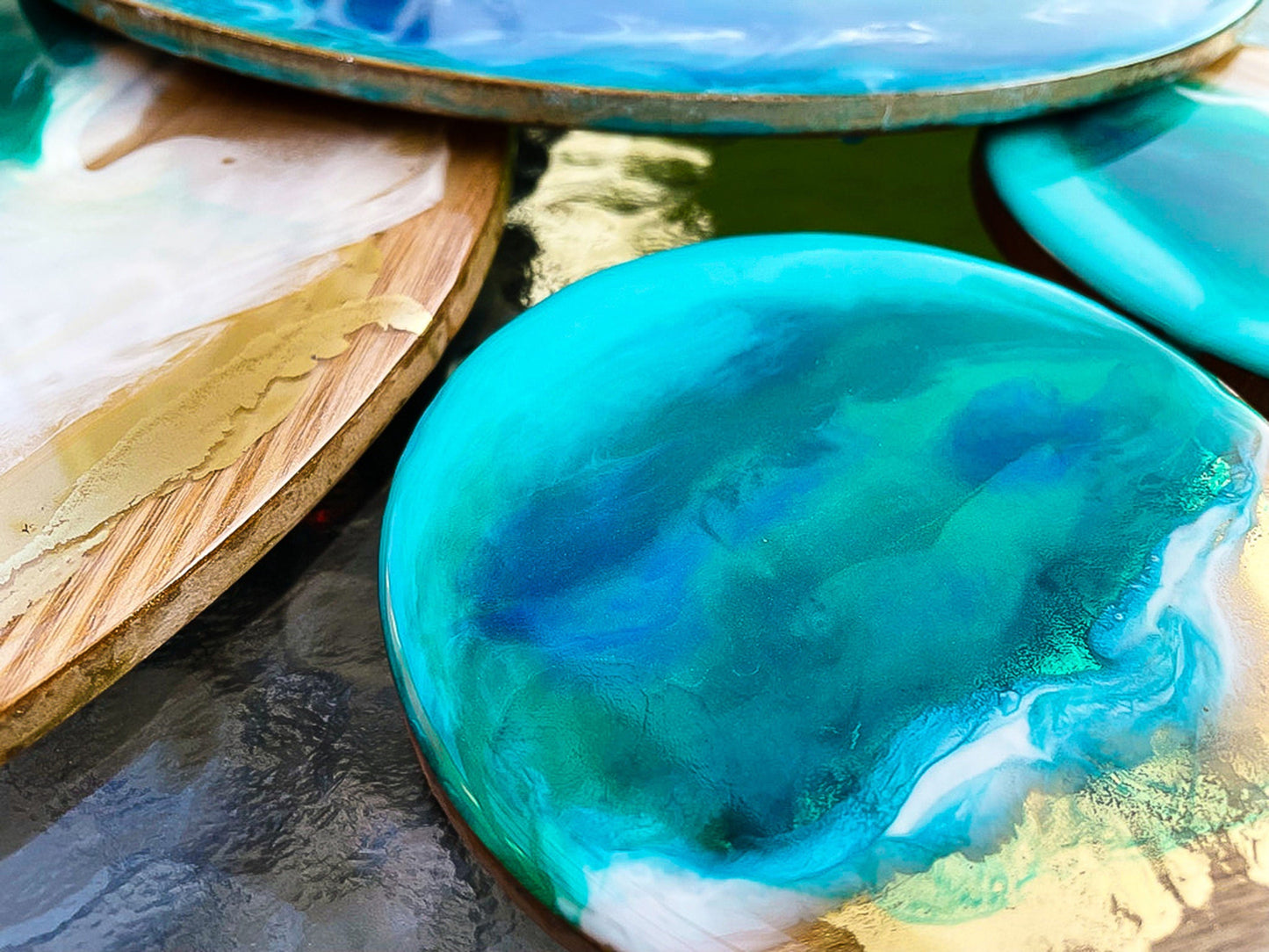 Bamboo Placemats, Ocean waves wooden placemats and coaster sets, mossartbyrishstudio