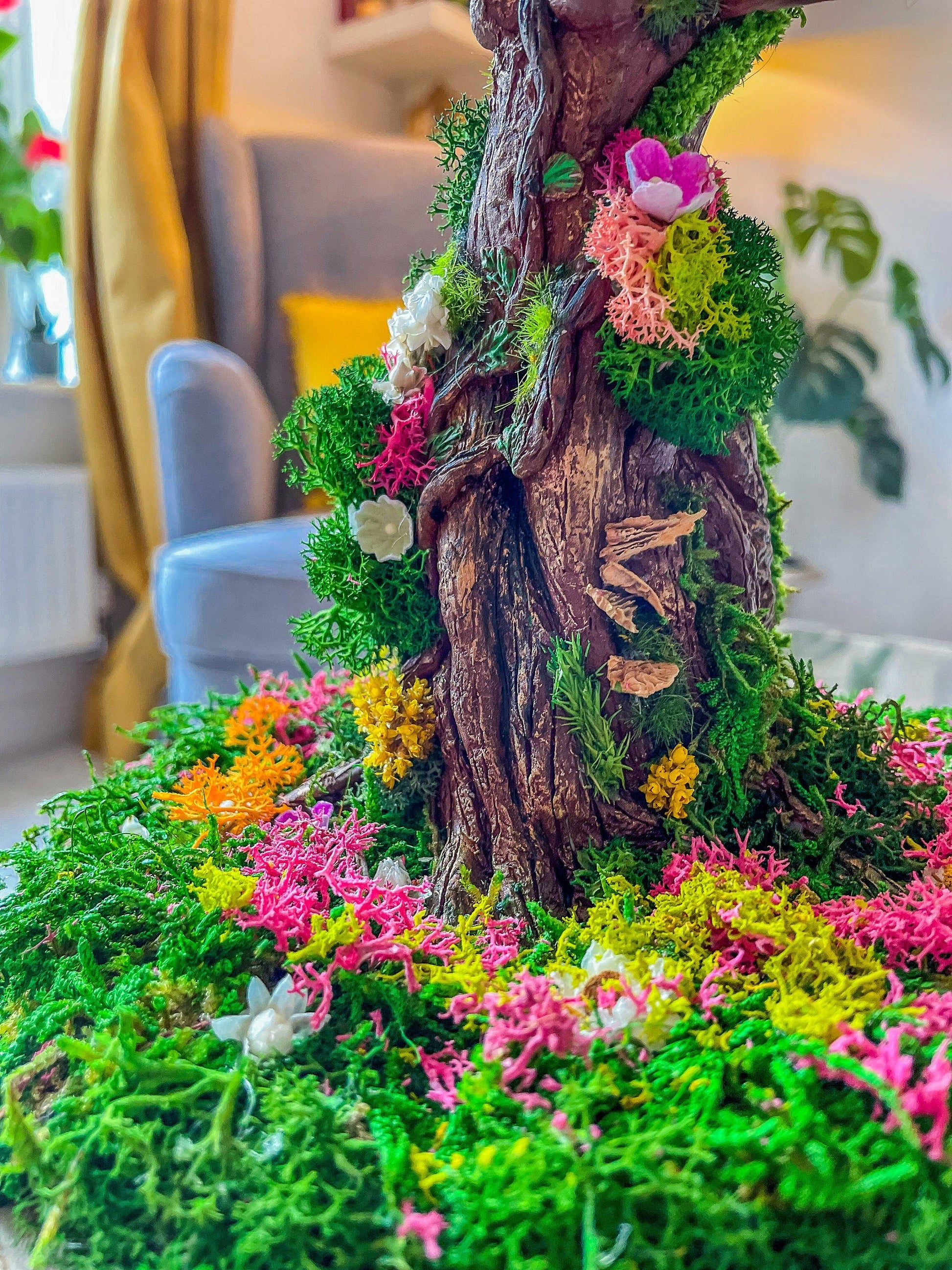 Mother Earth Tree Goddess Terrarium – Preserved Moss & Floral Sculpture in Glass Dome – Handmade Nature Spirit Decor – Gaia Earth Goddess Gift mossartbyrishstudio