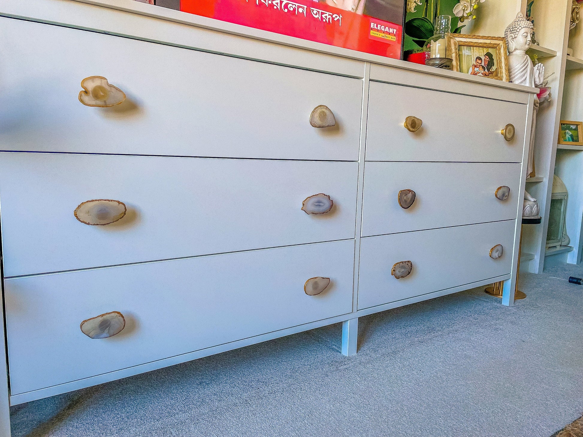 Brass Cabinet Closet Drawer Knobs Set of 12, Natural Agate Slice Cabinet Drawer Knobs mossartbyrishstudio