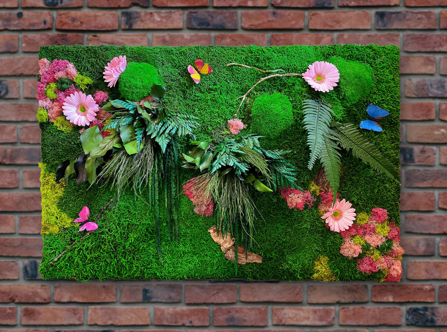 Preserved Moss Wall Art with Colorful Lichen & Flowers – Framed Biophilic Living Wall Panel – Handmade Botanical Decor for Modern Interiors mossartbyrishstudio