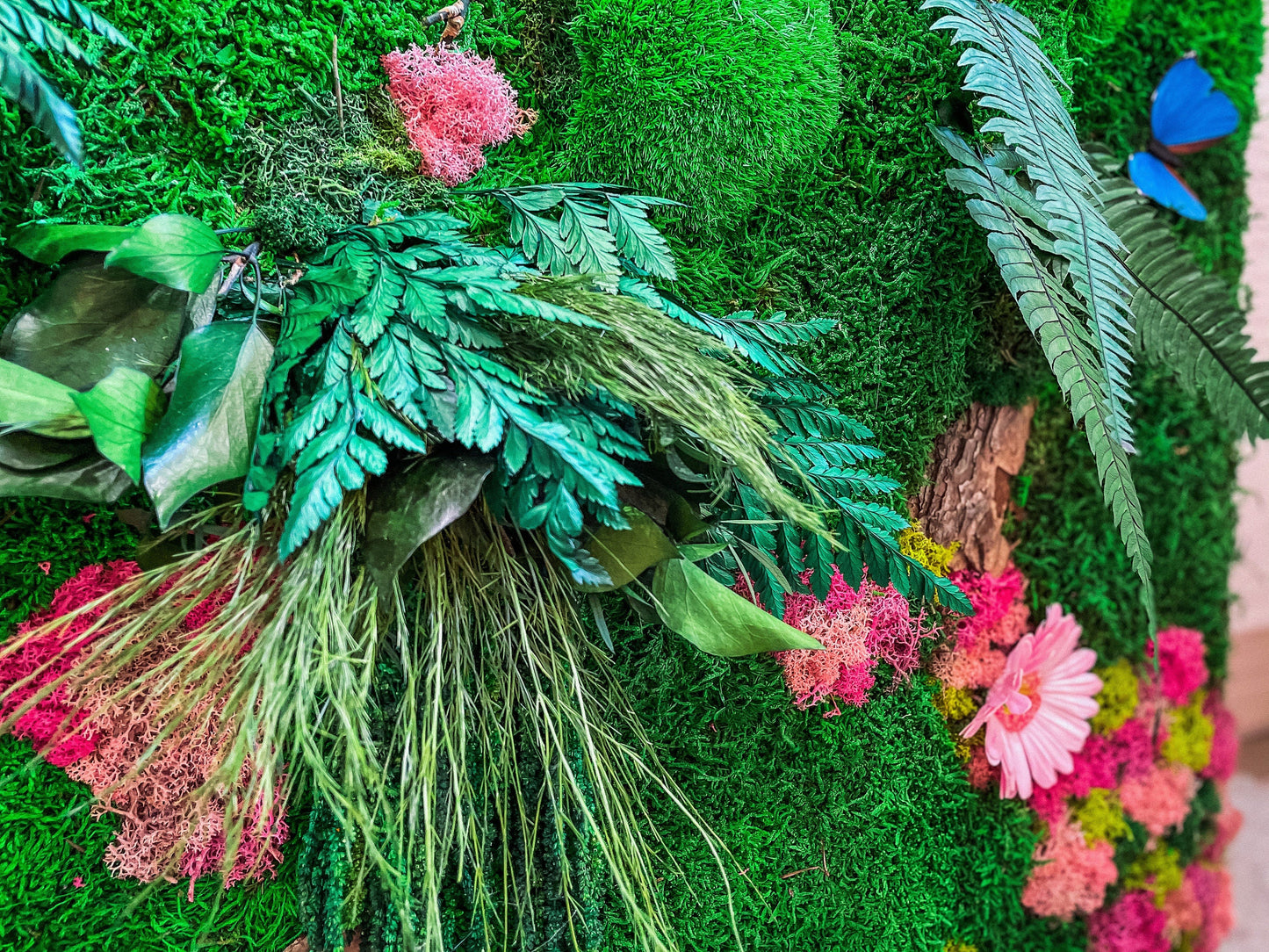 Preserved Moss Wall Art with Colorful Lichen & Flowers – Framed Biophilic Living Wall Panel – Handmade Botanical Decor for Modern Interiors mossartbyrishstudio