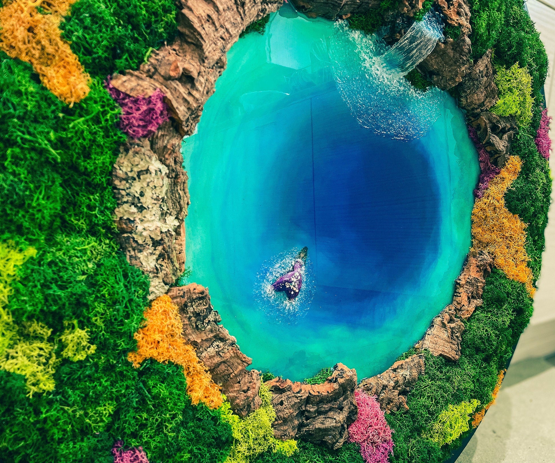 Circular Ocean Wall Art and resin seascape | Round Moss wall | Mermaid Wall Art mossartbyrishstudio