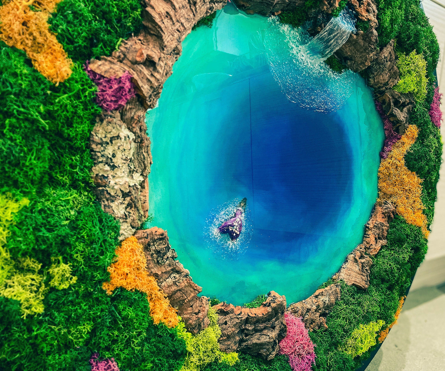 Circular Ocean Wall Art and resin seascape | Round Moss wall | Mermaid Wall Art mossartbyrishstudio