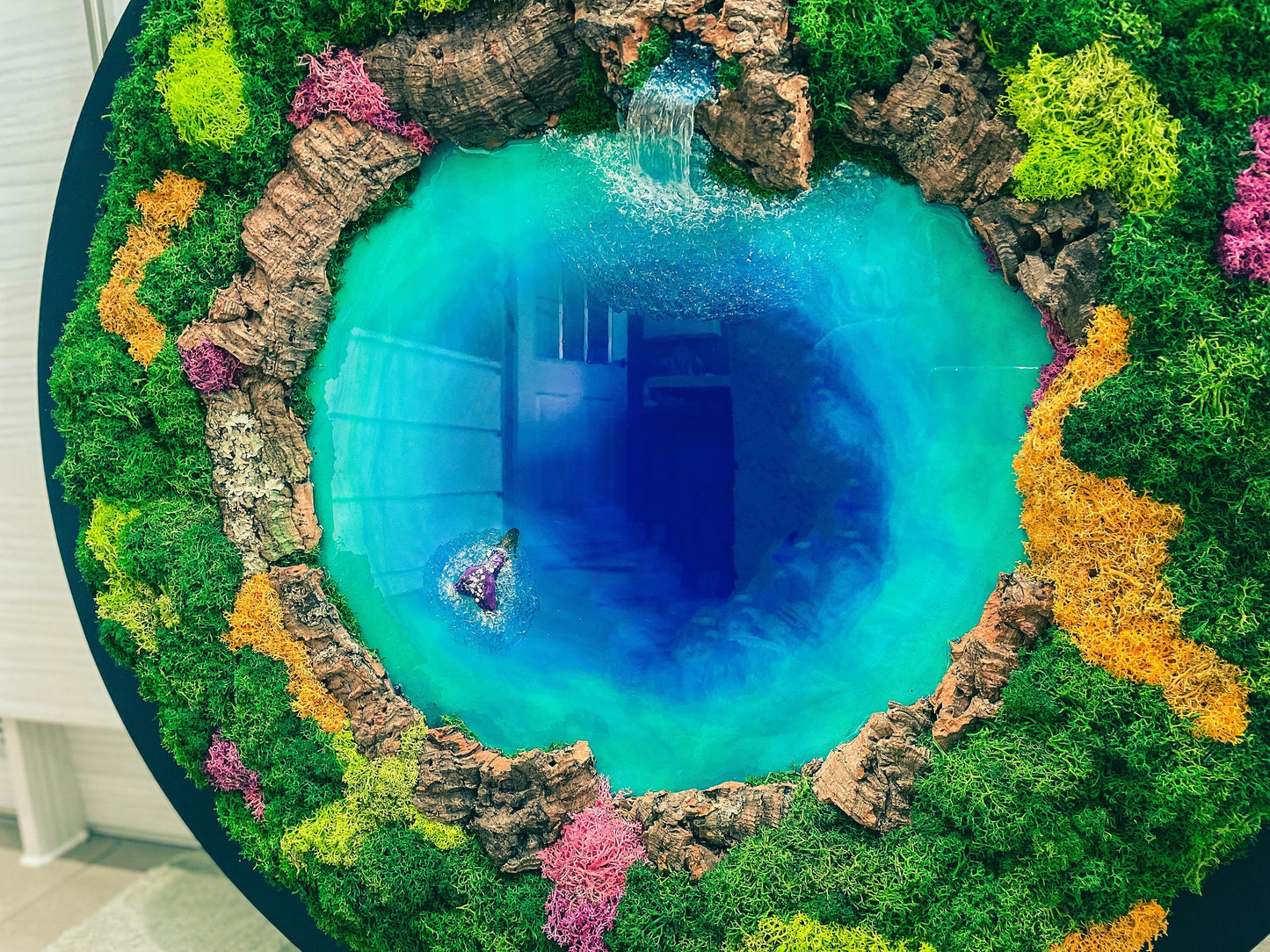 Circular Ocean Wall Art and resin seascape | Round Moss wall | Mermaid Wall Art mossartbyrishstudio