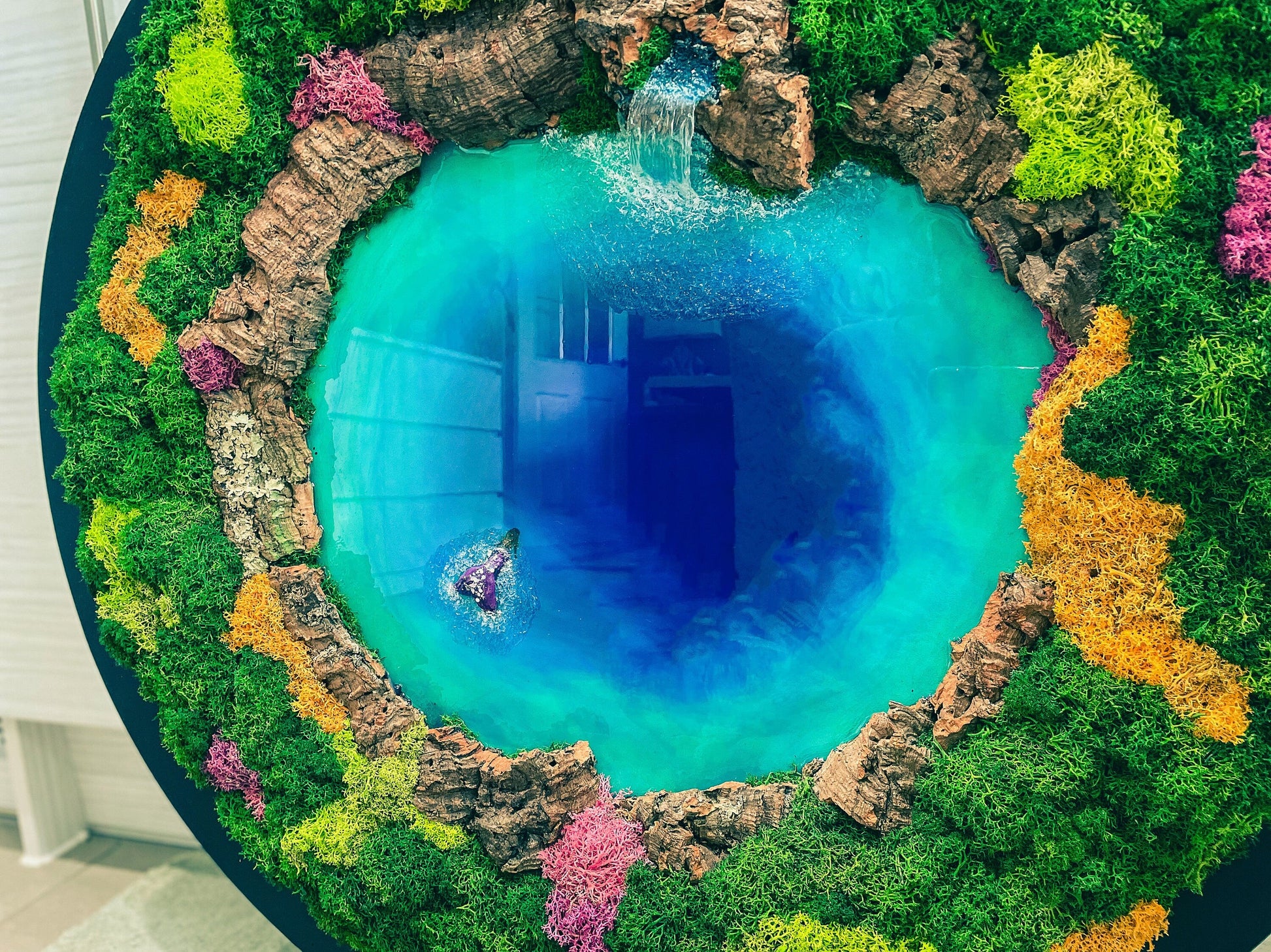 Circular Ocean Wall Art and resin seascape | Round Moss wall | Mermaid Wall Art mossartbyrishstudio