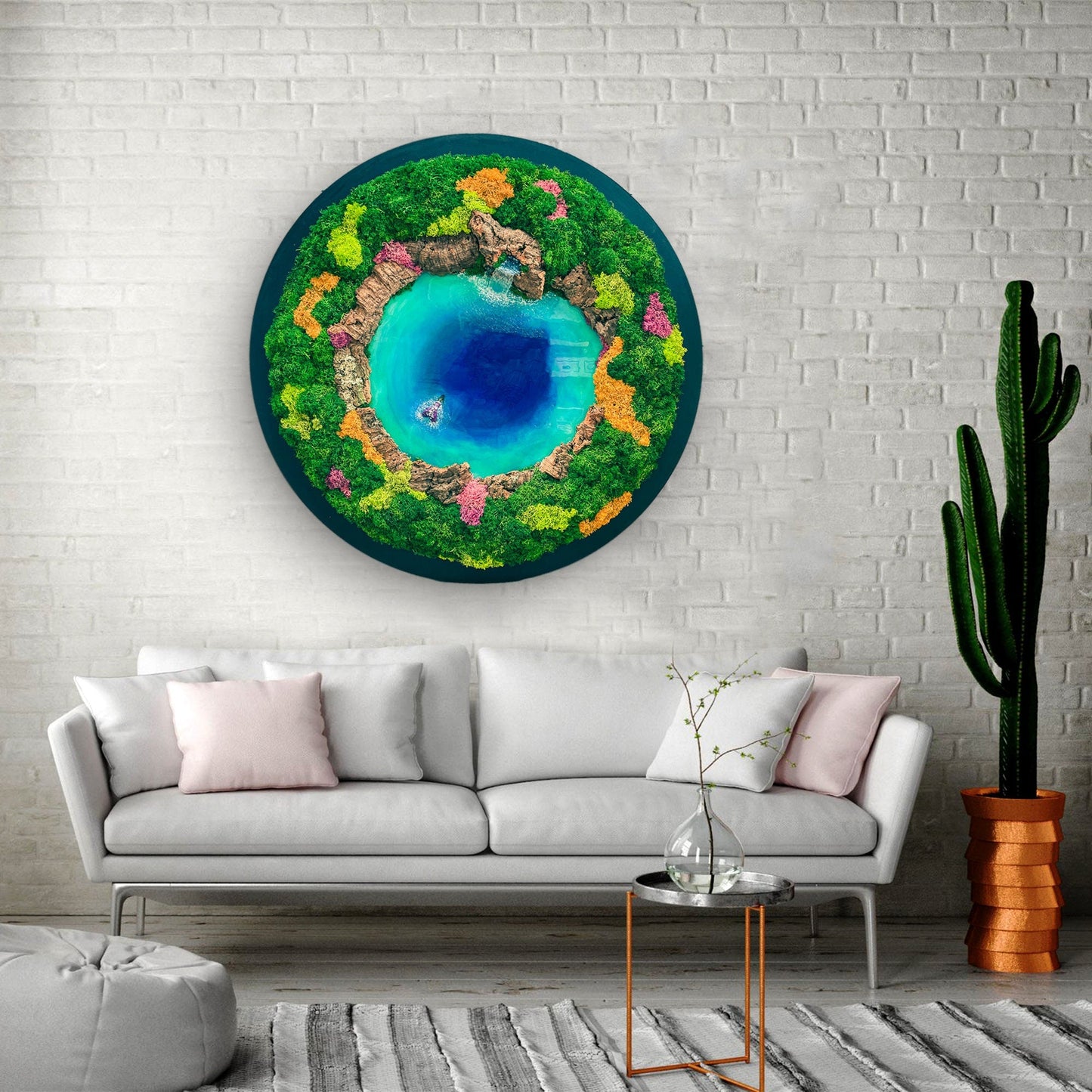 Circular Ocean Wall Art and resin seascape | Round Moss wall | Mermaid Wall Art mossartbyrishstudio