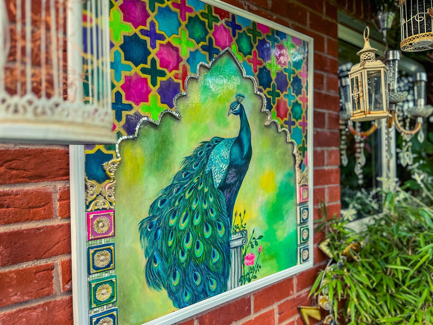 Persian Peacock Wall Art Illustration: Captivating Beauty for Your Home mossartbyrishstudio