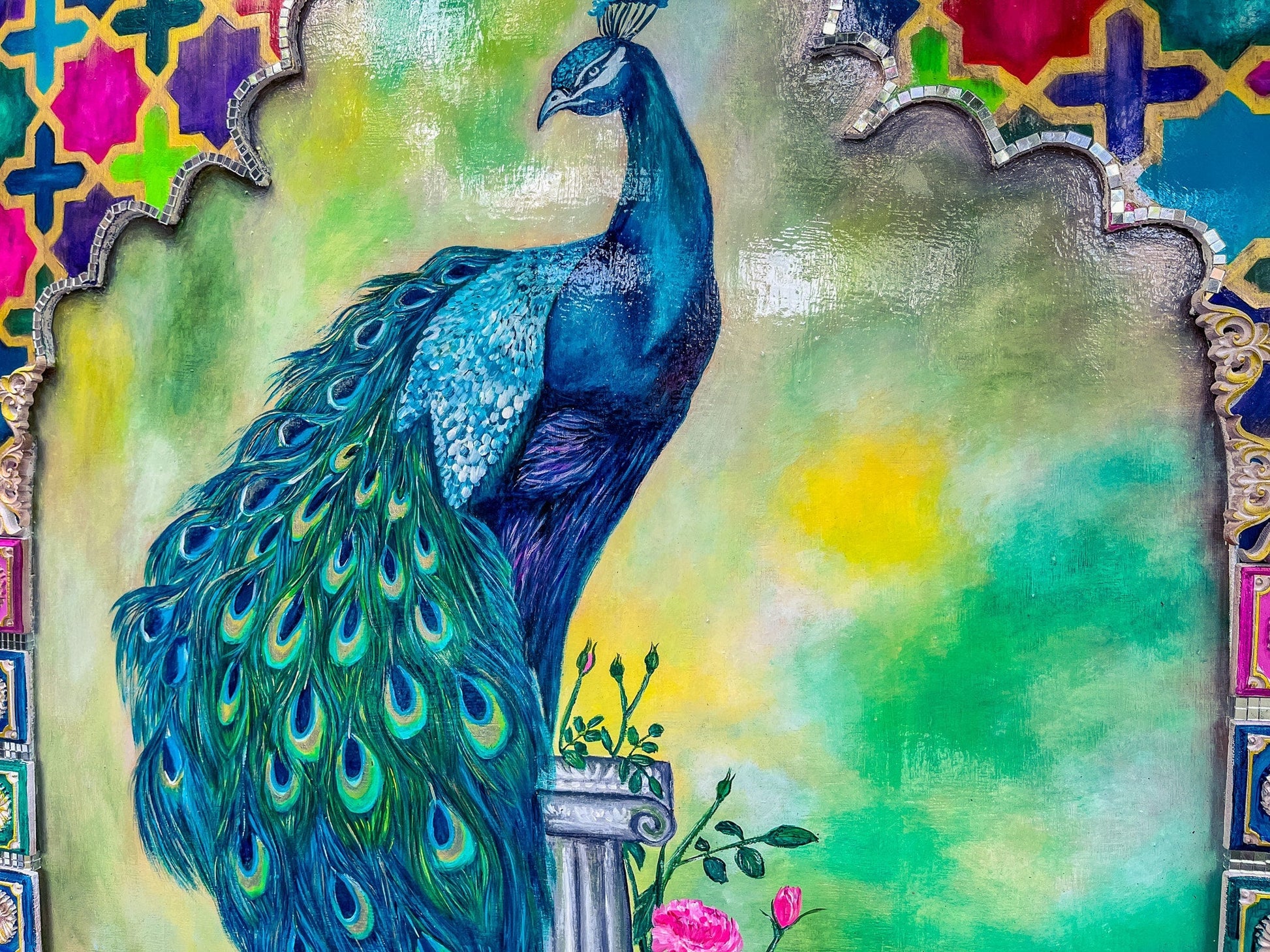 Persian Peacock Wall Art Illustration: Captivating Beauty for Your Home mossartbyrishstudio