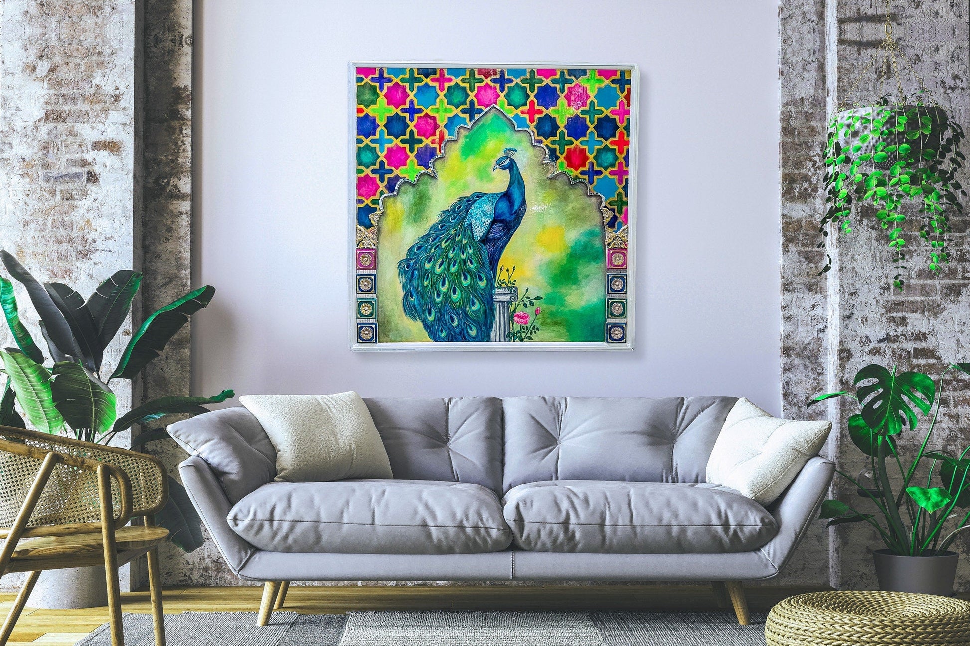 Persian Peacock Wall Art Illustration: Captivating Beauty for Your Home mossartbyrishstudio