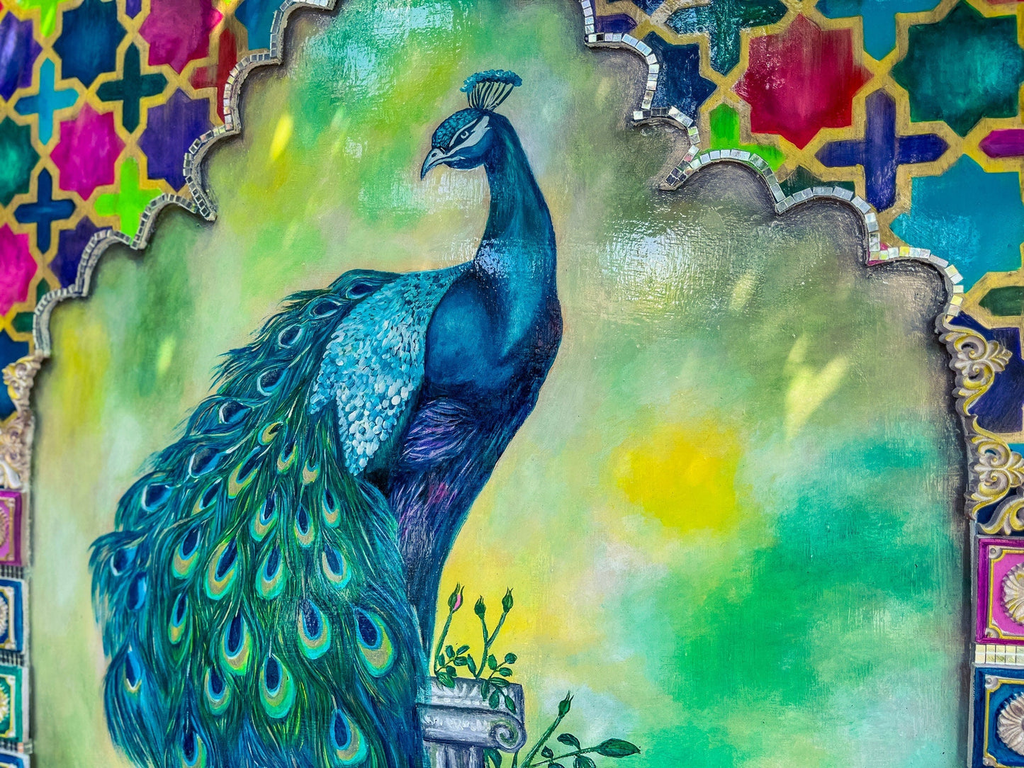 Persian Peacock Wall Art Illustration: Captivating Beauty for Your Home mossartbyrishstudio