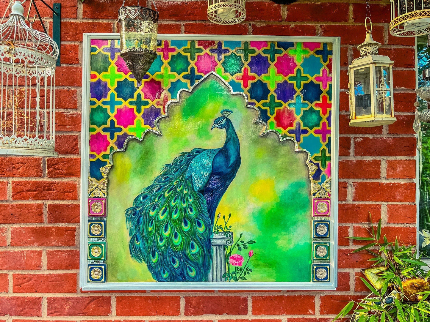 Persian Peacock Wall Art Illustration: Captivating Beauty for Your Home mossartbyrishstudio