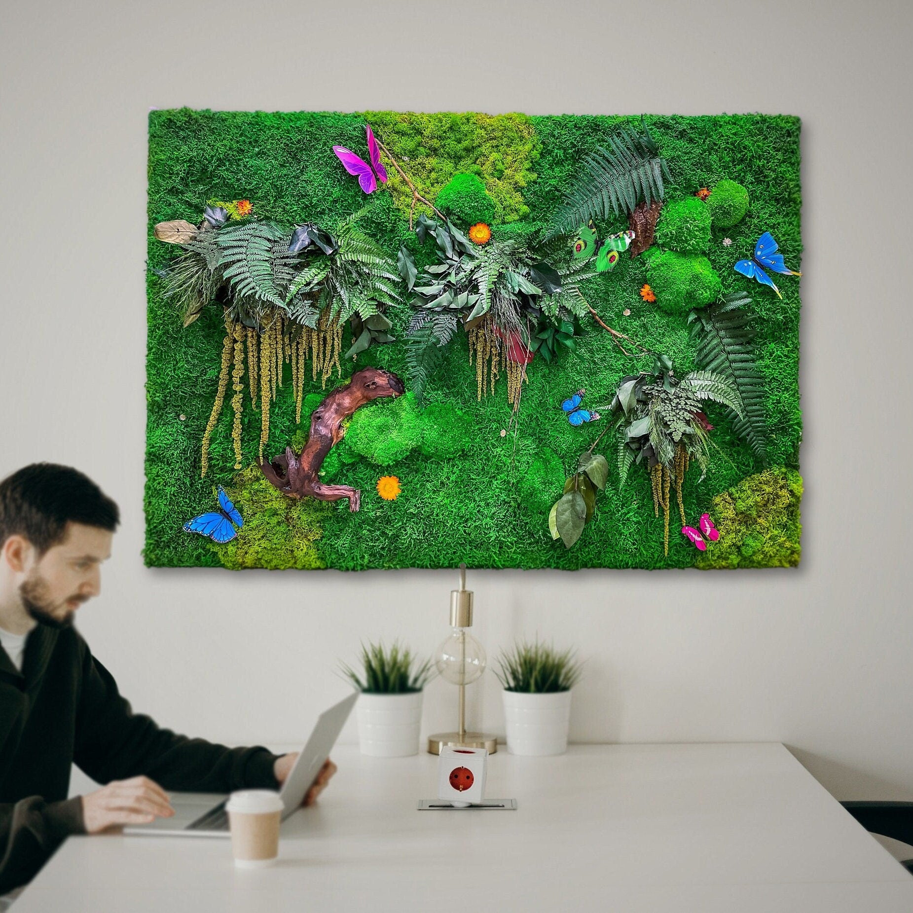 Preserved Moss Artwork with LED Lights | Botanical Moss Wall Art | RishStudio mossartbyrishstudio