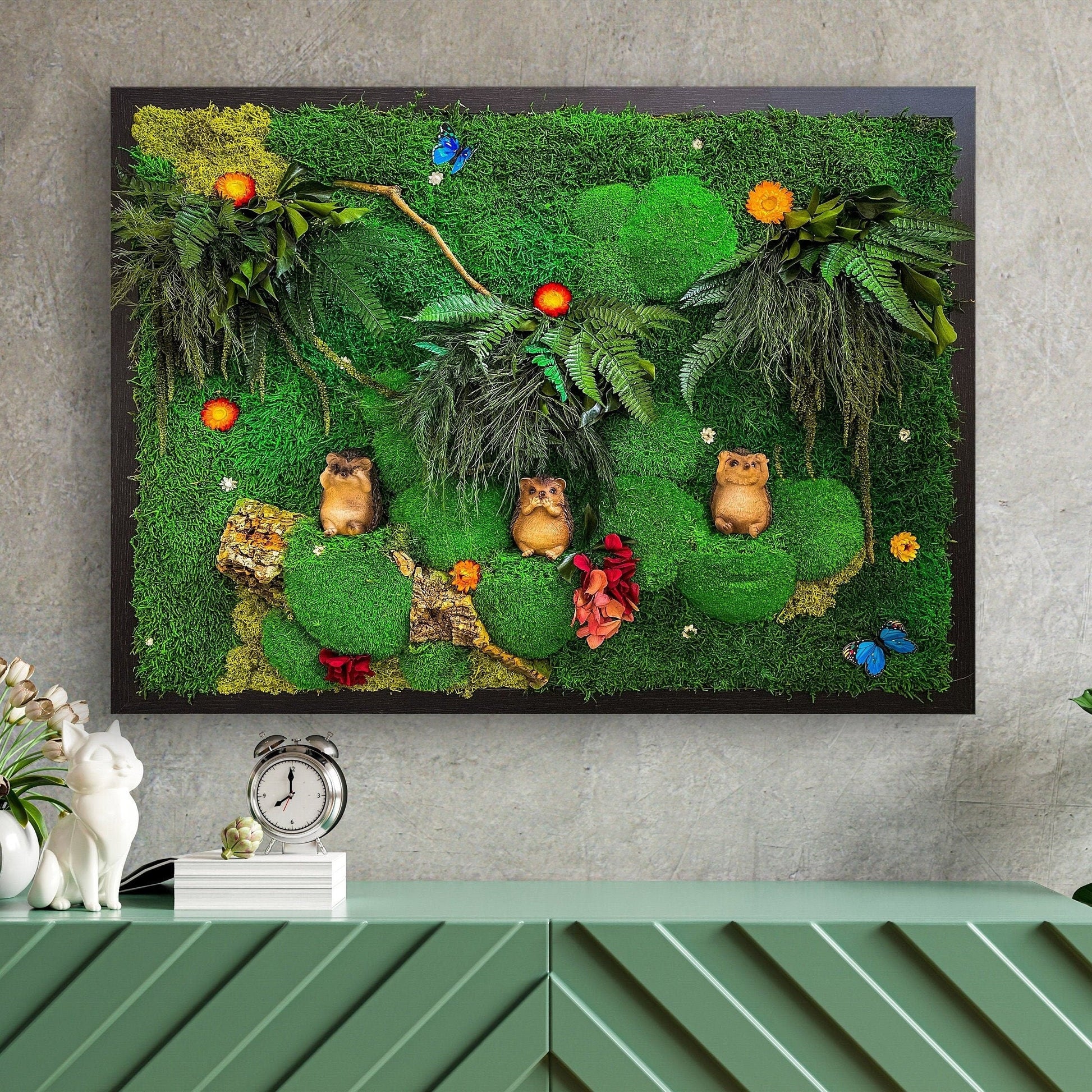 Moss Wall Art | Hedgehog Ornament | Hedgehog House mossartbyrishstudio