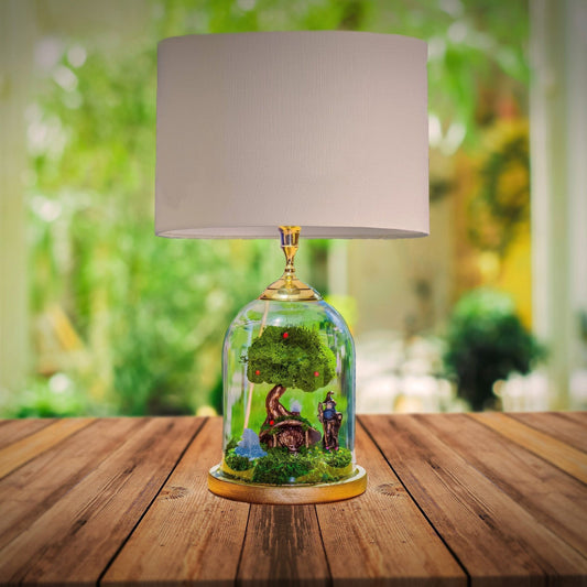 Handcrafted Hobbit Terrarium Table Lamp – Eco-Friendly Biophilic Lighting with Real Moss and Sustainable Design RishStudio