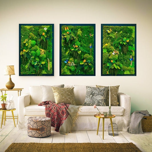 Set of 3 Moss wall art Frame |  Moss wall | Moss wall art 91 x 61 CM RishStudio