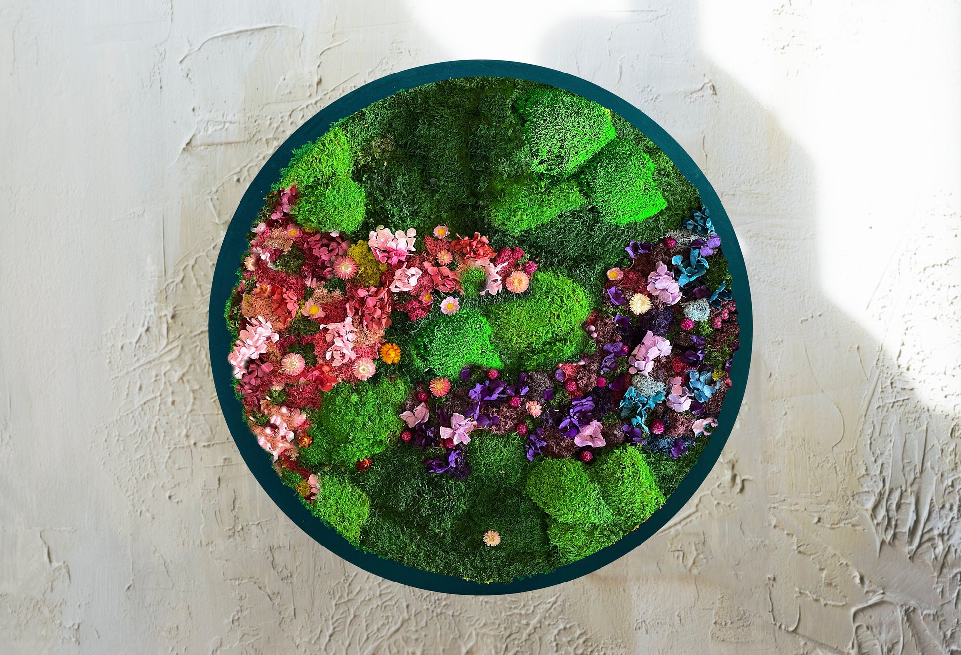 Circular Moss Wall Art, Botanical Art, Floral Moss Art, Round moss art, Rainbow Moss Wall, Wall Art Flower, Colourful Art, Colourful lichen mossartbyrishstudio