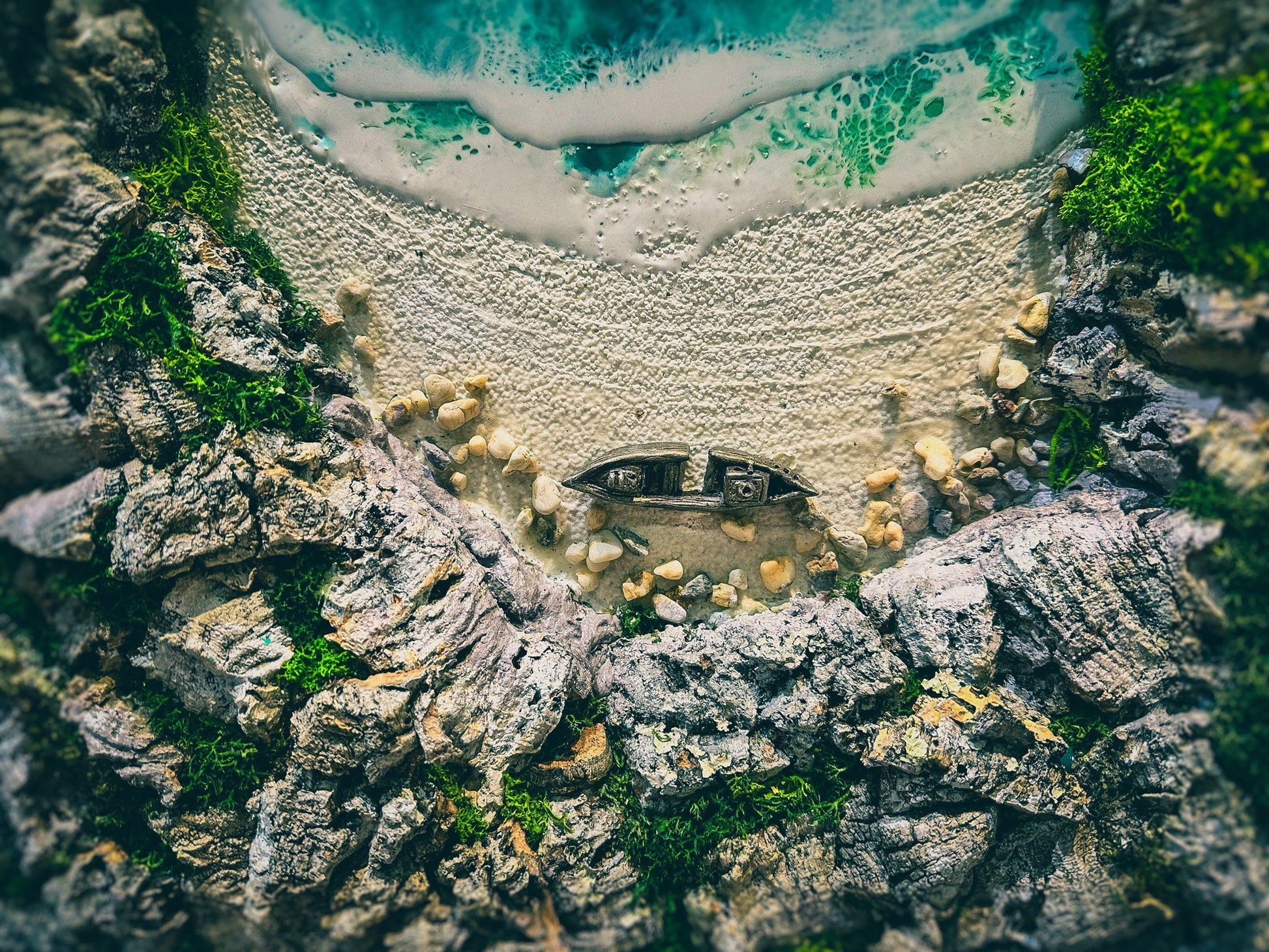 Ocean Wall Art | Large 100x70CM Moss wall art with resin | Beach Decor wall art mossartbyrishstudio