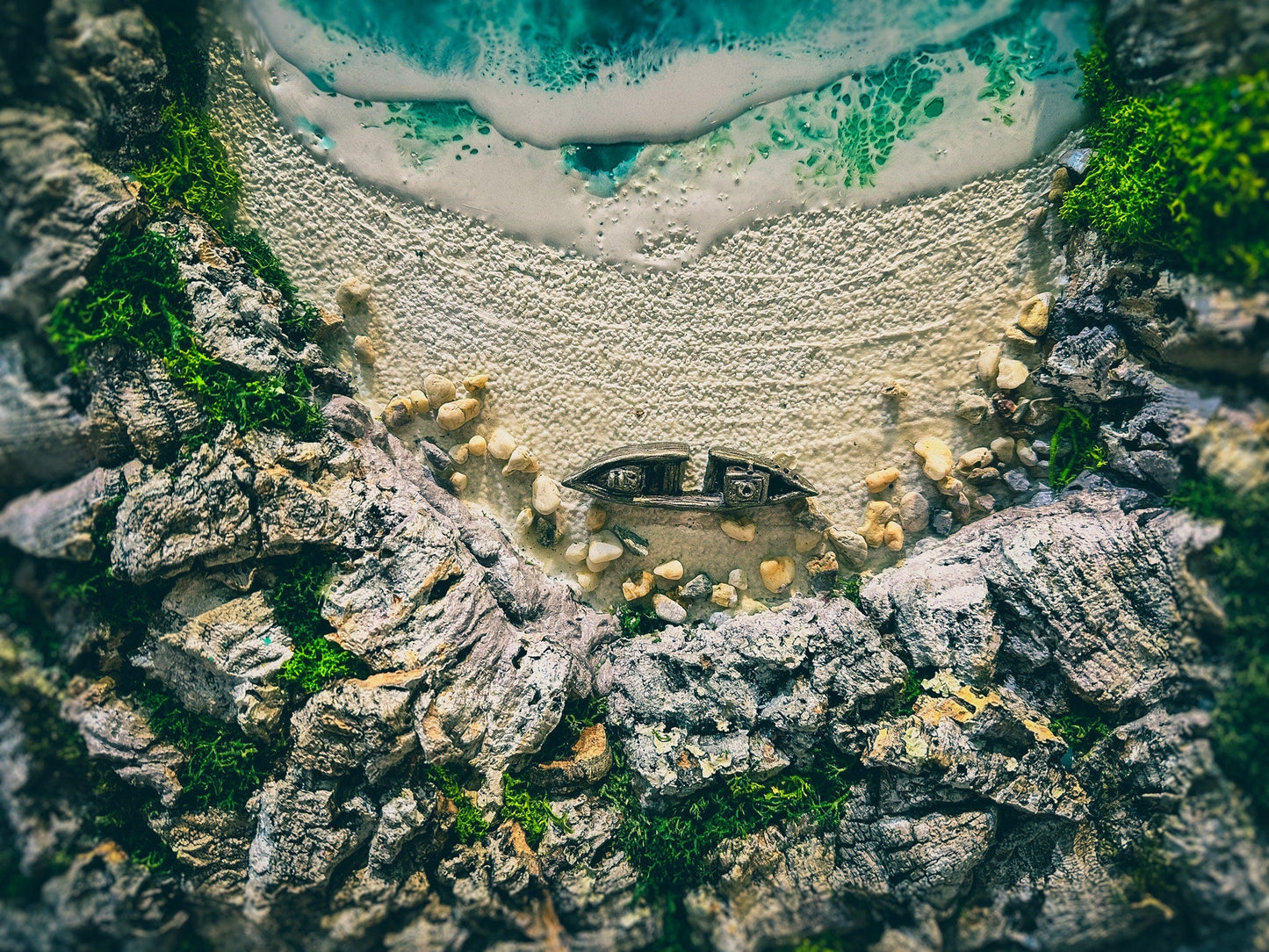 Custom Ocean Wave Art | Moss Wall & Resin Seaside Painting for Beach House Decor mossartbyrishstudio