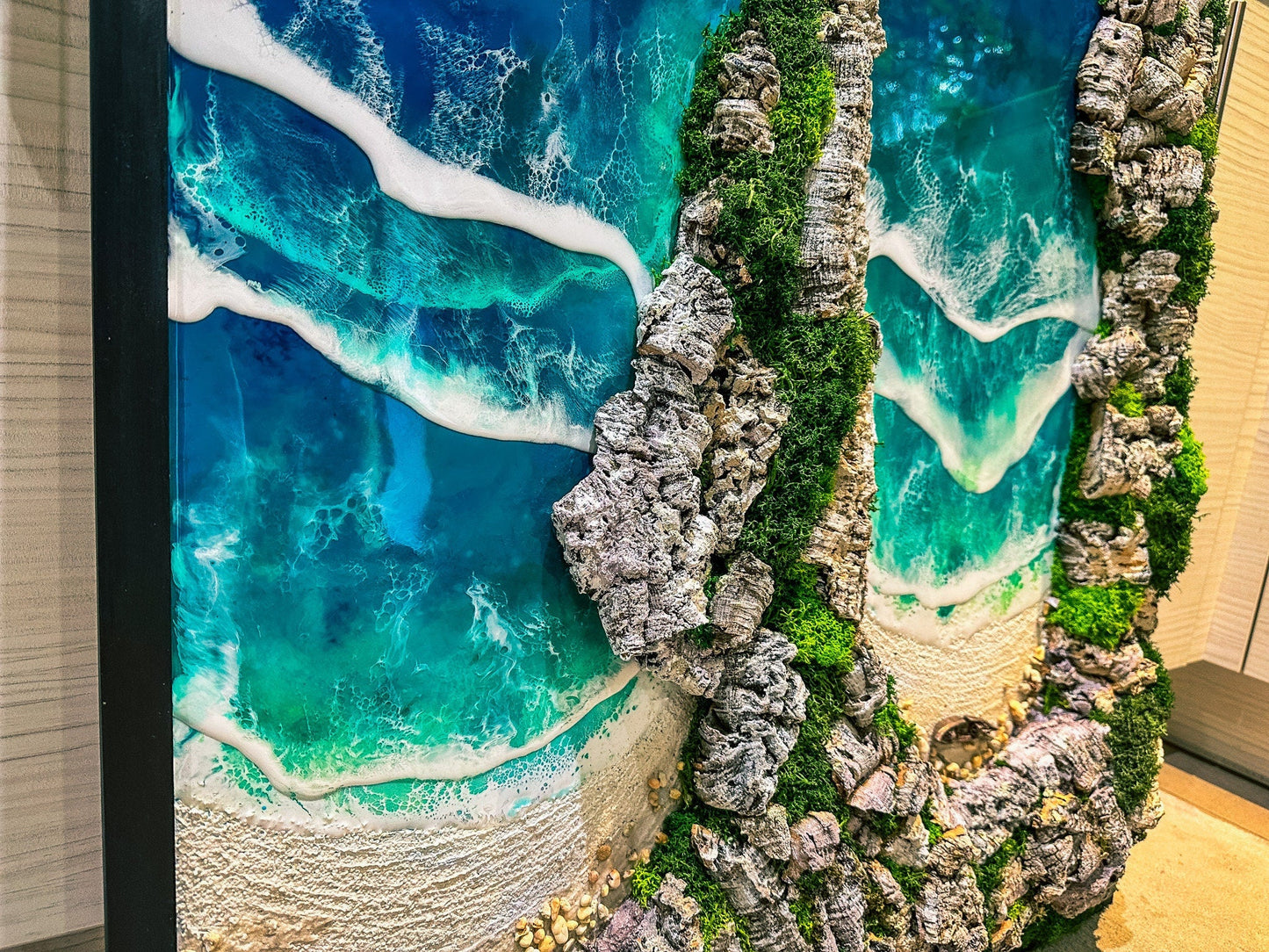 Custom Ocean Wave Art | Moss Wall & Resin Seaside Painting for Beach House Decor mossartbyrishstudio