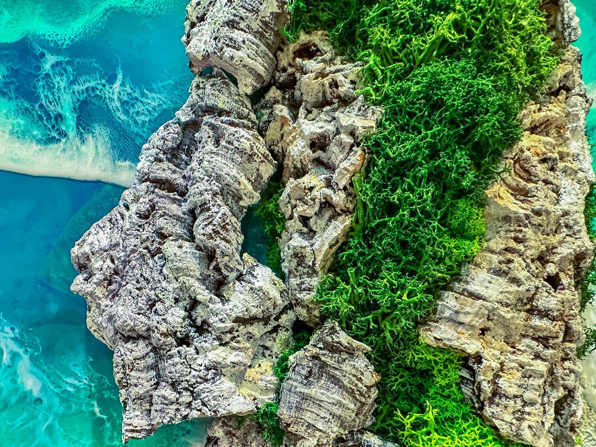 Ocean Wall Art | Large 100x70CM Moss wall art with resin | Beach Decor wall art mossartbyrishstudio