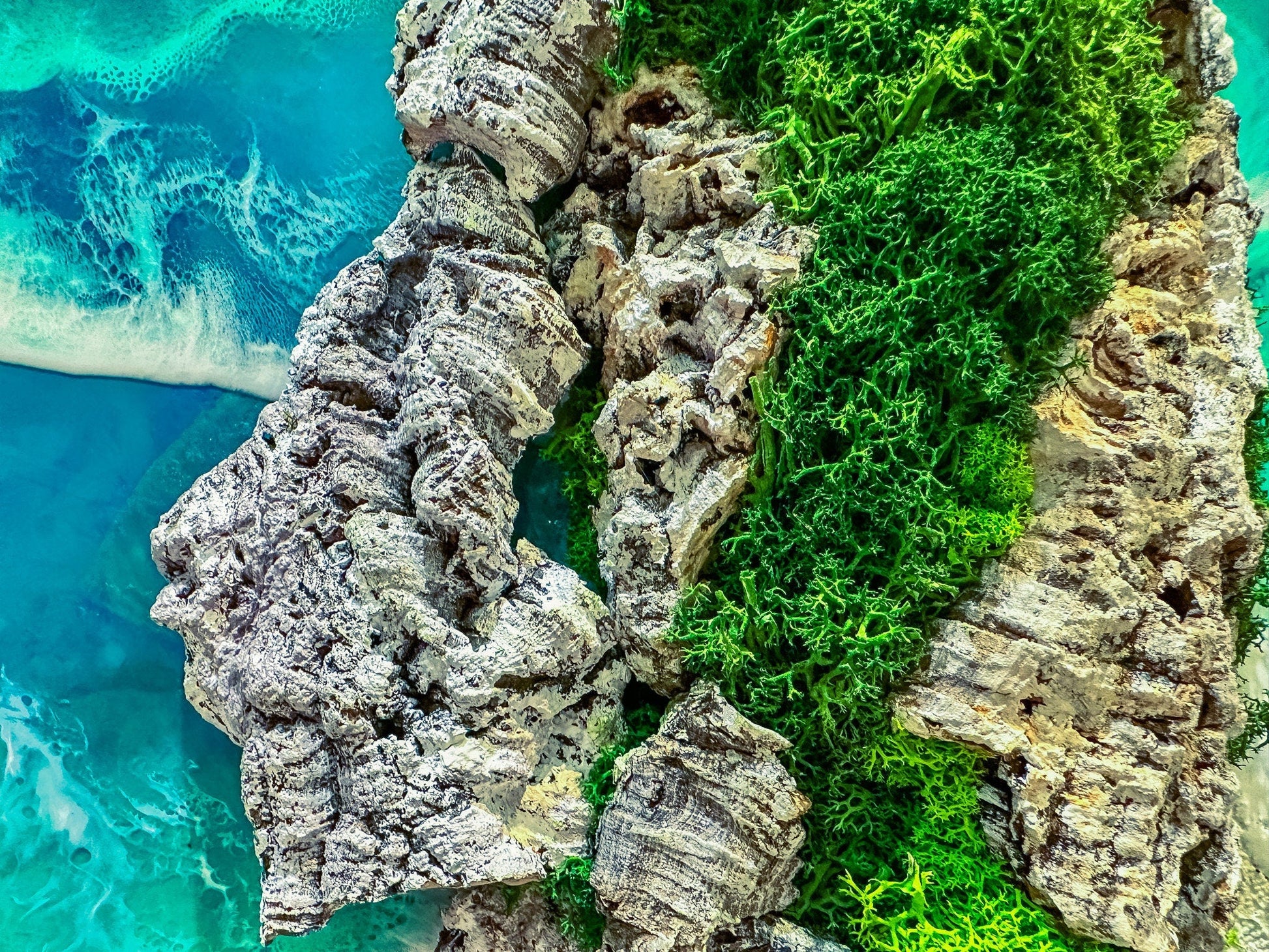 Ocean Wall Art | Large 100x70CM Moss wall art with resin | Beach Decor wall art mossartbyrishstudio