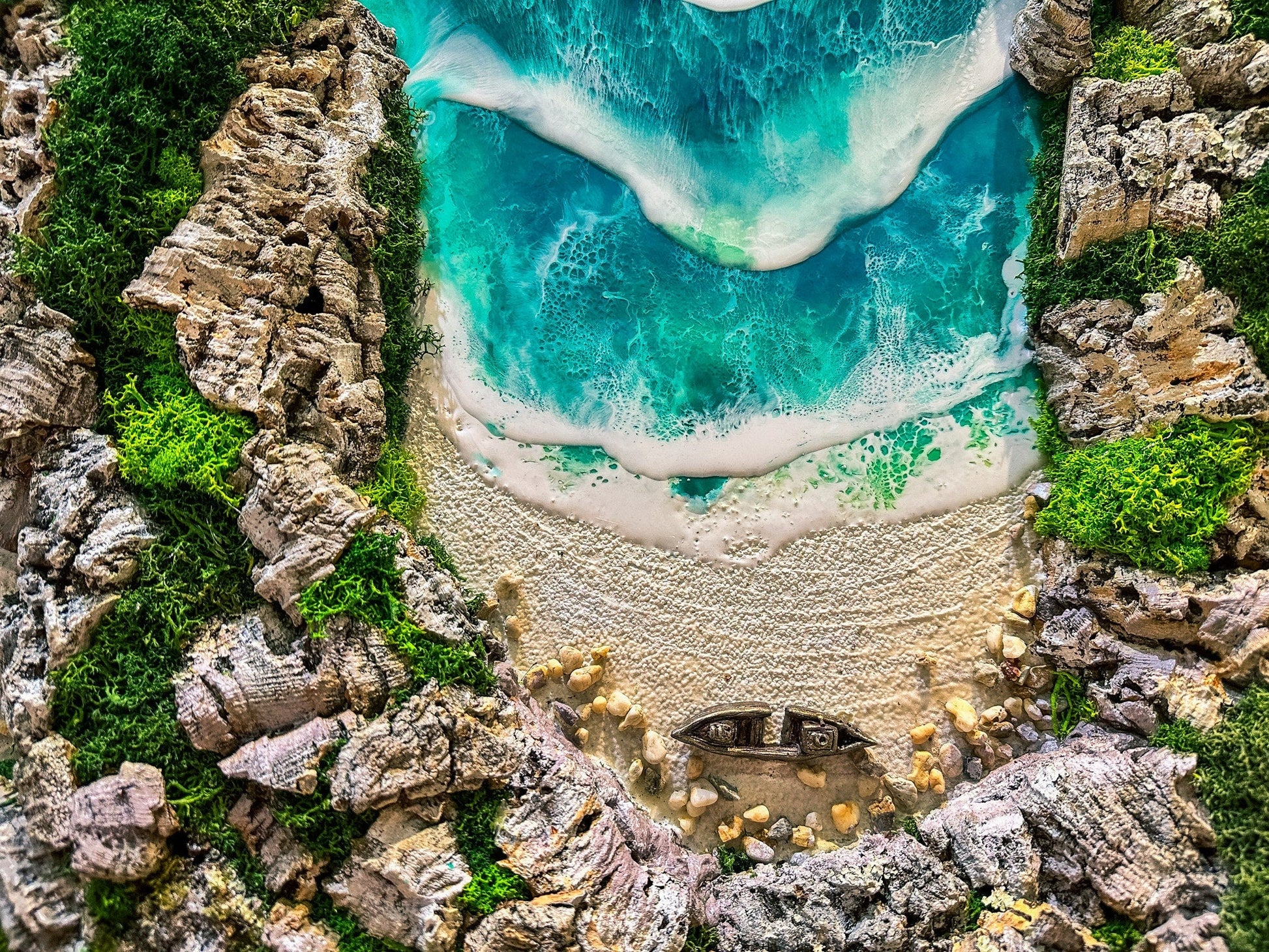 Ocean Wall Art | Large 100x70CM Moss wall art with resin | Beach Decor wall art mossartbyrishstudio