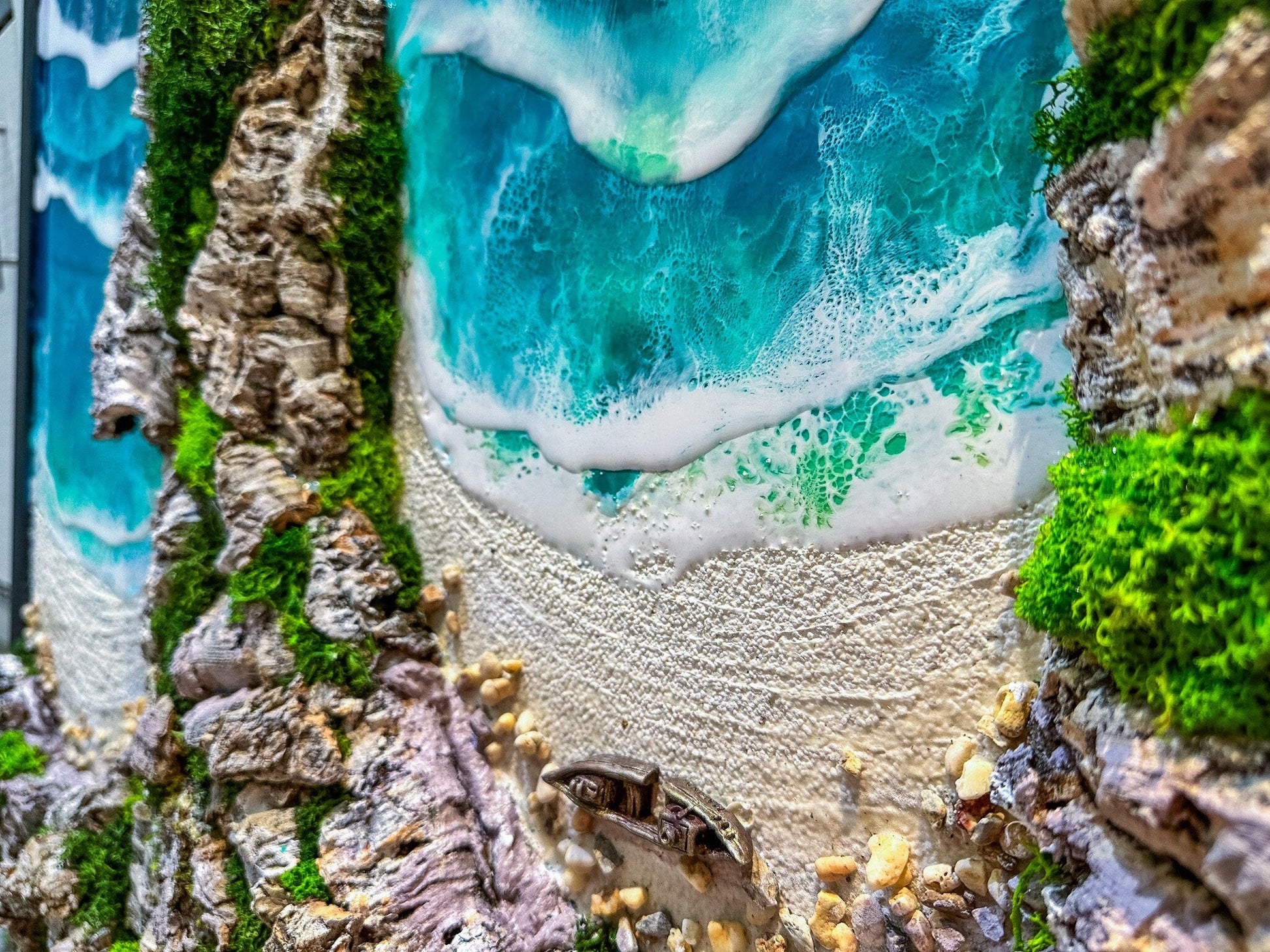 Ocean Wall Art | Large 100x70CM Moss wall art with resin | Beach Decor wall art mossartbyrishstudio
