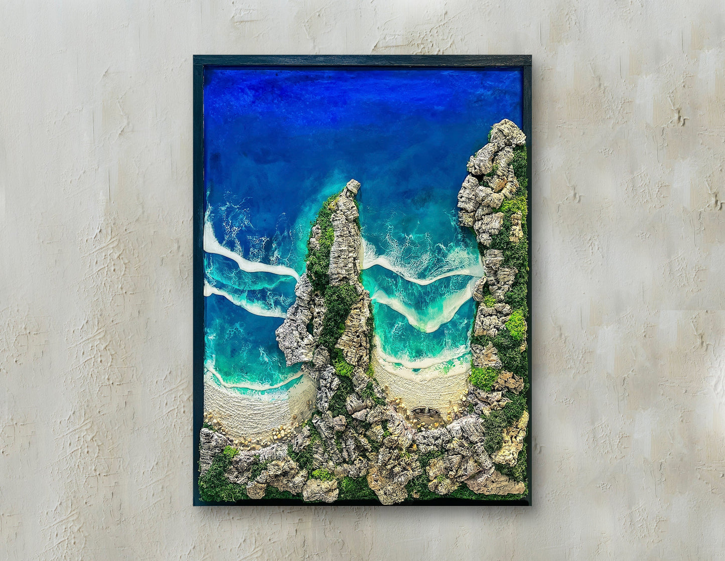 Ocean Wall Art | Large 100x70CM Moss wall art with resin | Beach Decor wall art mossartbyrishstudio