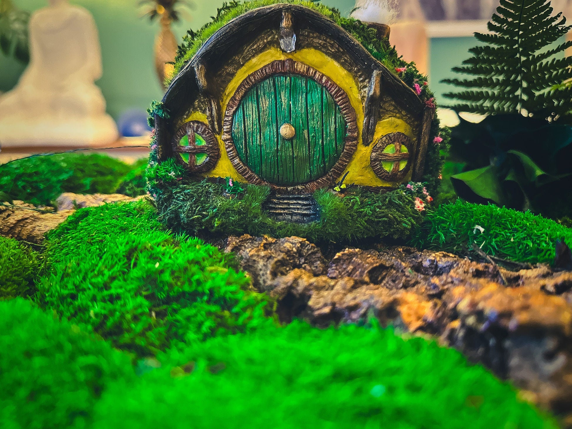 Hobbit house fairy garden, Handcrafted miniature house, Moss-covered fairy home, Enchanted fairy garden decor, Fantasy cottage home decor, Fairy garden house handmade, Hobbit home decoration, Miniature moss house, Whimsical home decor, Moss fairy garden house, Tolkien-inspired home decor, Handmade fairy house gift, Hobbit house for terrariums, Storybook cottage decoration, Enchanted garden accessories, Fairy garden display ideas, Eco-friendly fantasy decor, Buy fairy garden hobbit house, Unique handcrafted 