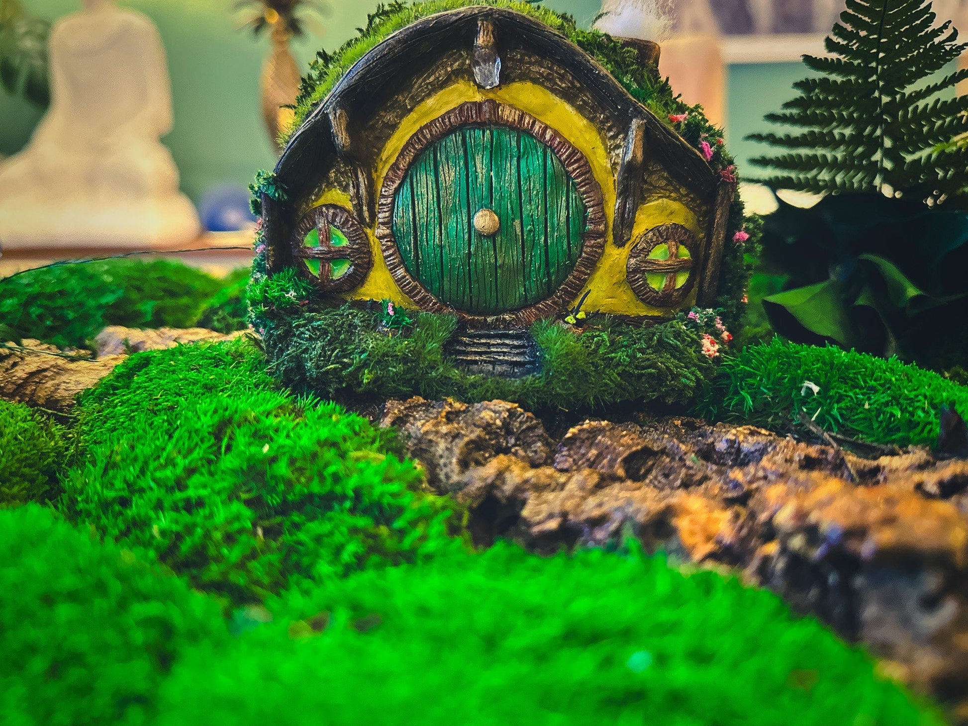 Handcrafted Hobbit House Fairy Garden | Moss-Covered Miniature Home | Enchanted Cottage Décor for Fairy Gardens & Indoor Greenery mossartbyrishstudio