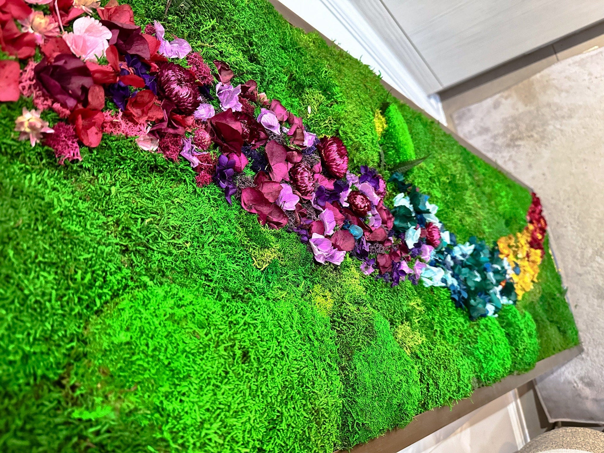 Rainbow Moss wall art with bun moss, colourful lichen and dried flowers mossartbyrishstudio