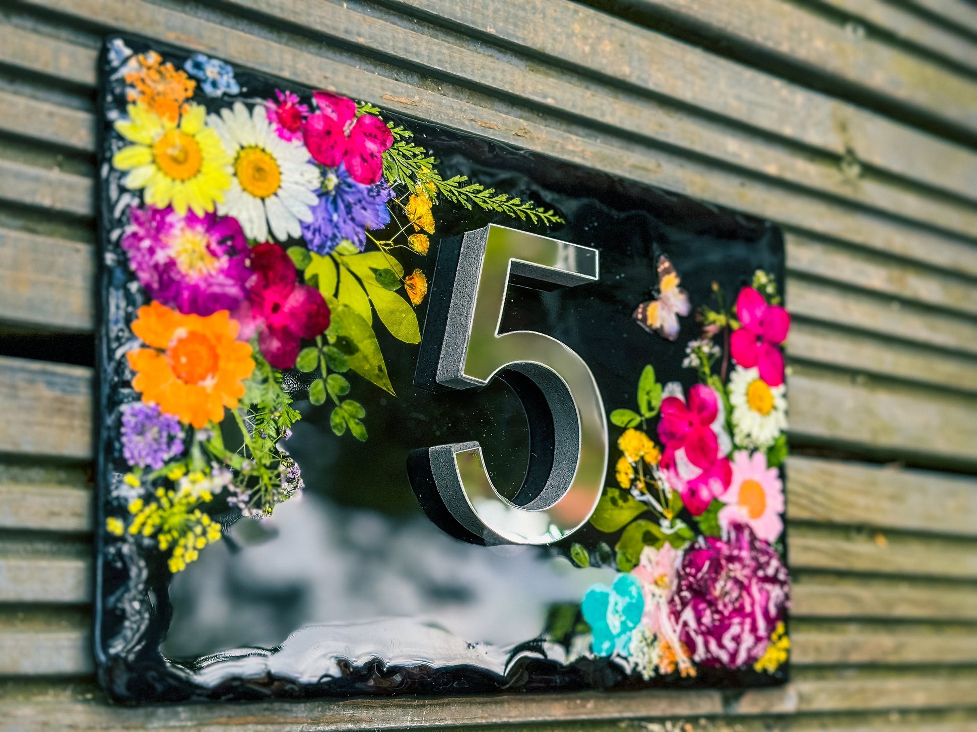 Slate House Signs, House Number Signs, Personalised Door Number, Plaques for Wall, Number Plaque, Modern House Sign, Pressed Flowers Sign, mossartbyrishstudio