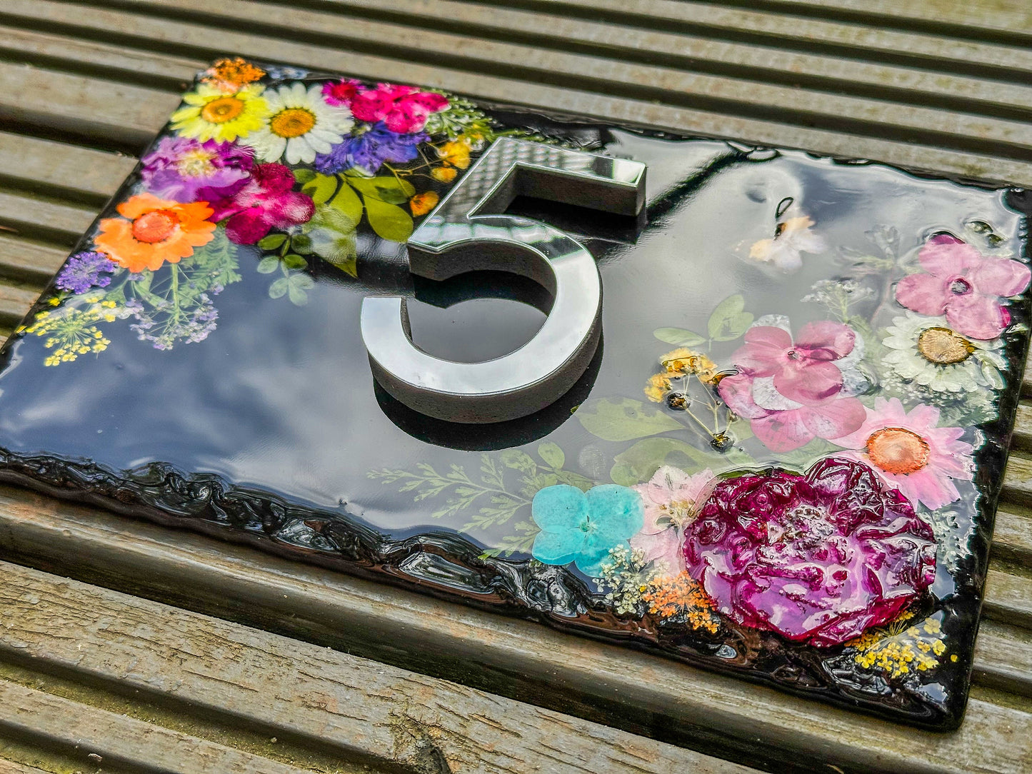 Slate House Signs, House Number Signs, Personalised Door Number, Plaques for Wall, Number Plaque, Modern House Sign, Pressed Flowers Sign, mossartbyrishstudio