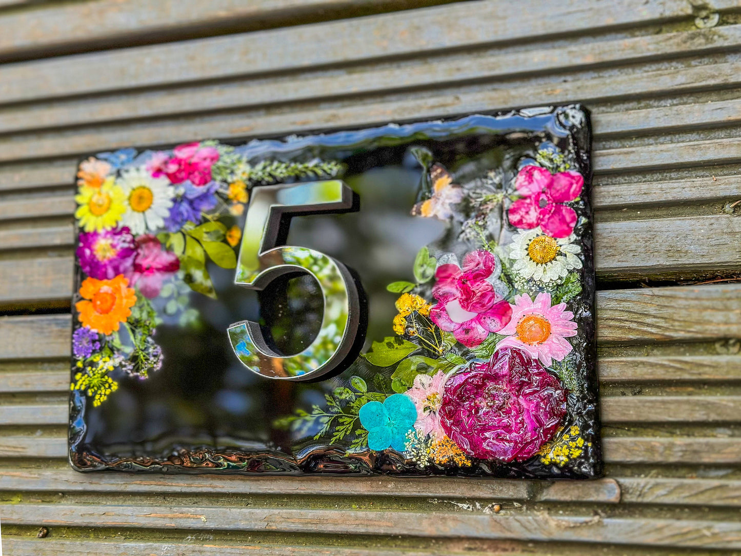 Slate House Signs, House Number Signs, Personalised Door Number, Plaques for Wall, Number Plaque, Modern House Sign, Pressed Flowers Sign, mossartbyrishstudio