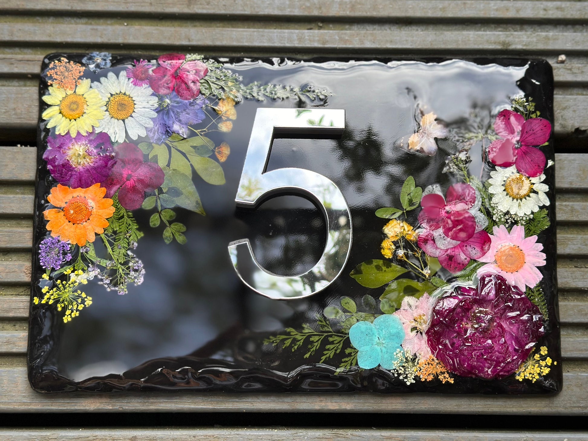 Slate House Signs, House Number Signs, Personalised Door Number, Plaques for Wall, Number Plaque, Modern House Sign, Pressed Flowers Sign, mossartbyrishstudio