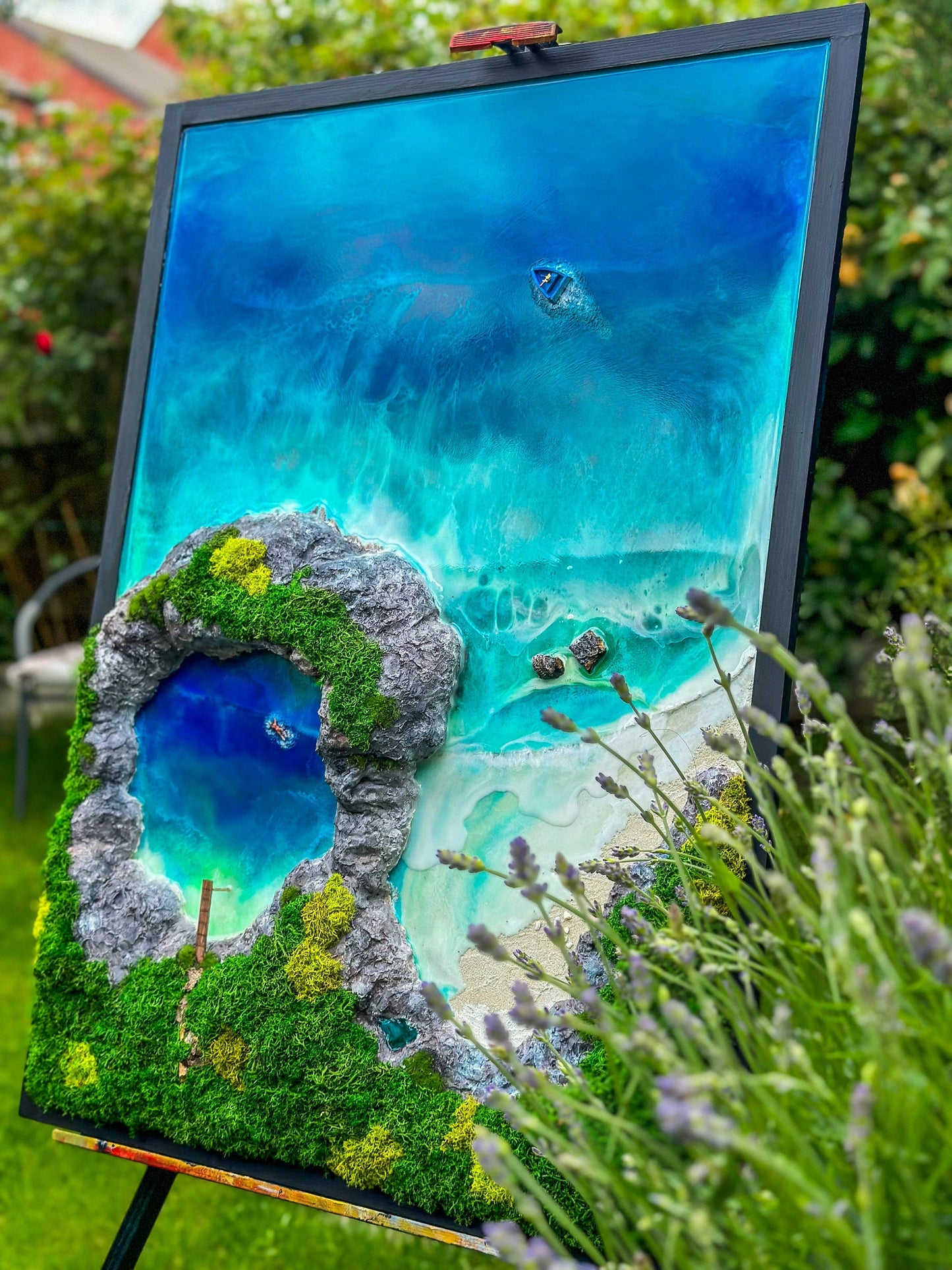 Ocean wall art with preserved moss and wood | Resin Sea Poster mossartbyrishstudio