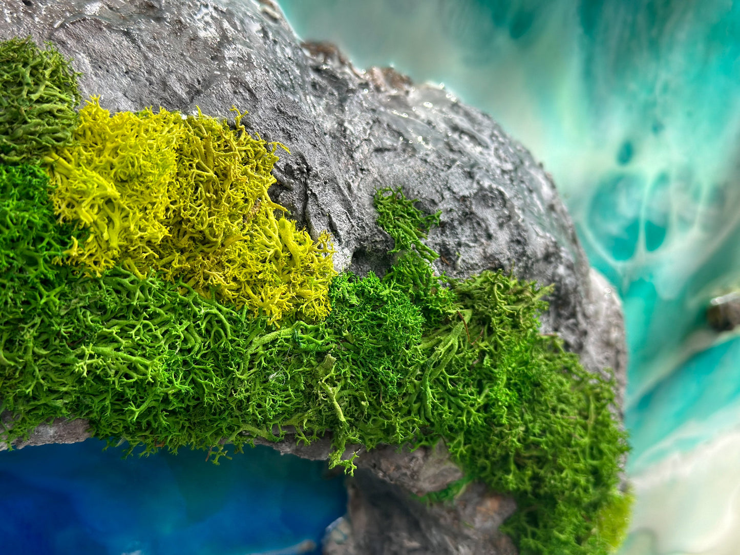 Ocean wall art with preserved moss and wood | Resin Sea Poster mossartbyrishstudio