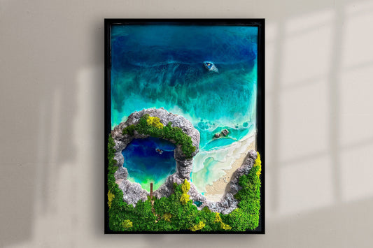 Ocean wall art with preserved moss and wood | Resin Sea Poster mossartbyrishstudio