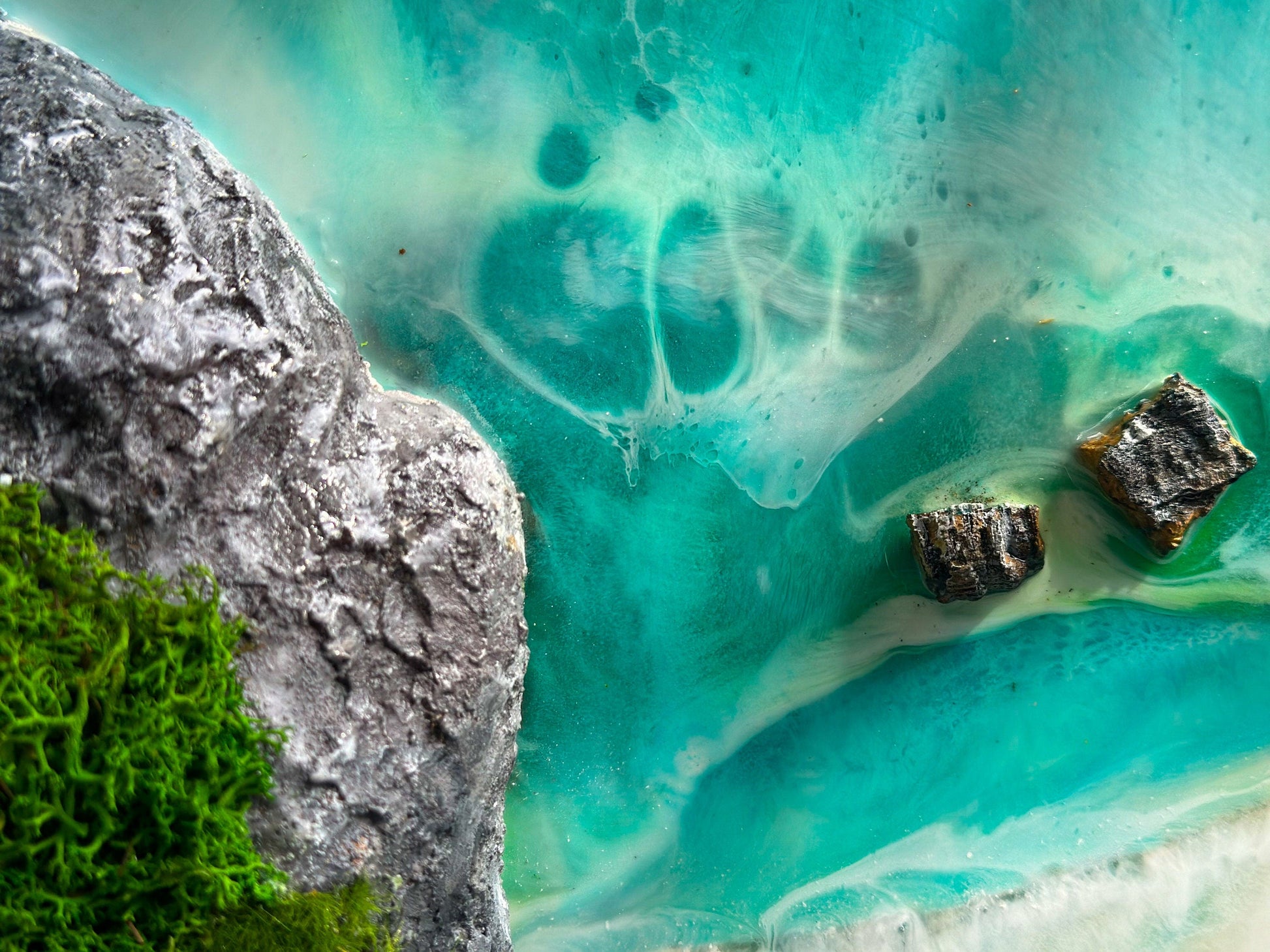 Ocean wall art with preserved moss and wood | Resin Sea Poster mossartbyrishstudio