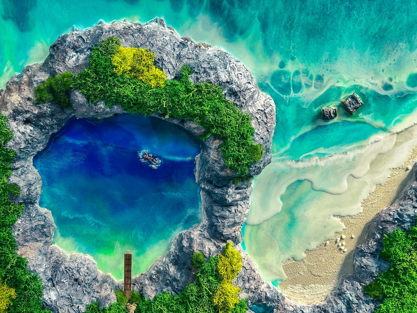 Ocean wall art with preserved moss and wood | Resin Sea Poster mossartbyrishstudio