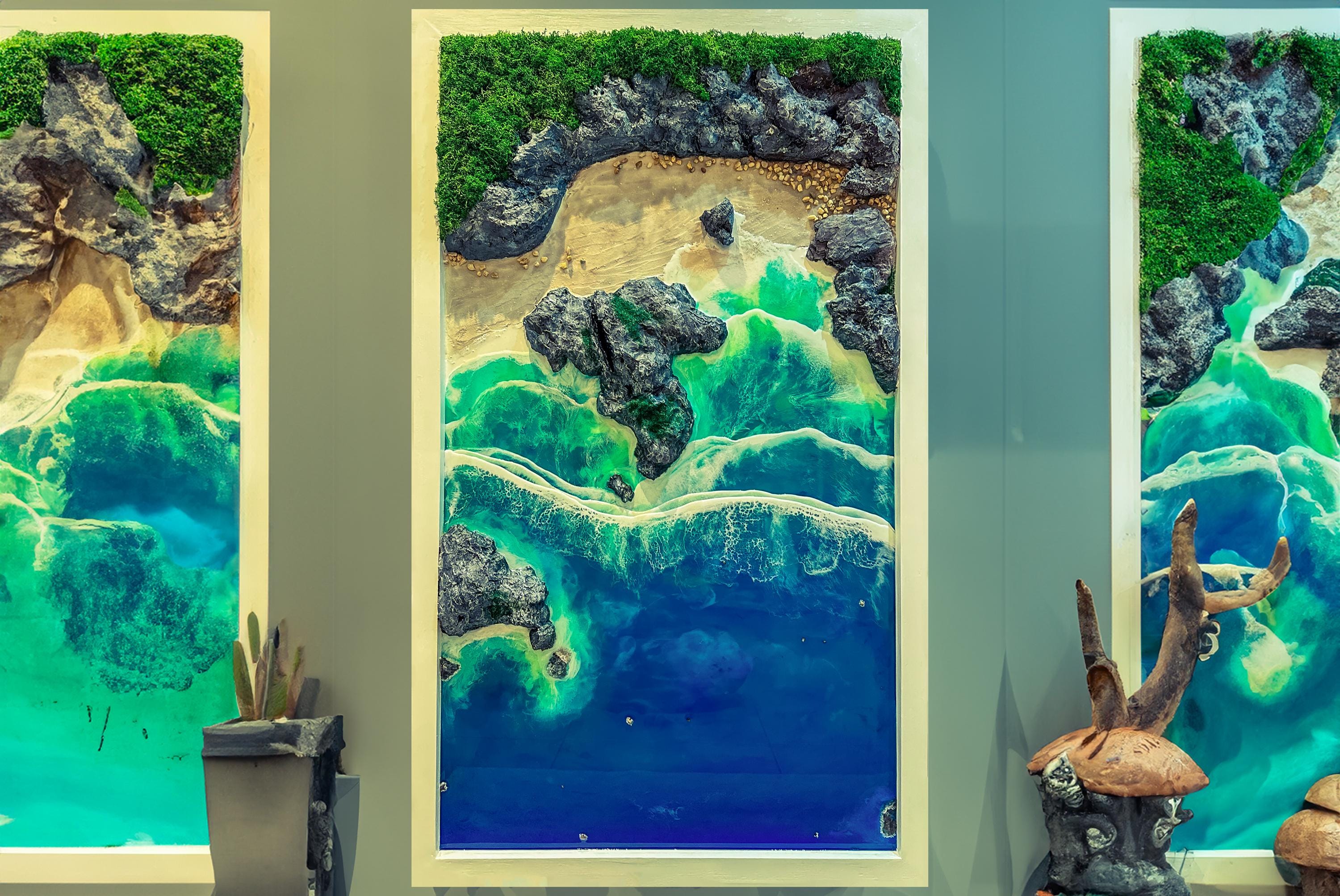 Handmade 3-Piece Ocean Resin Wall Art – Aerial View Coastal Escape
