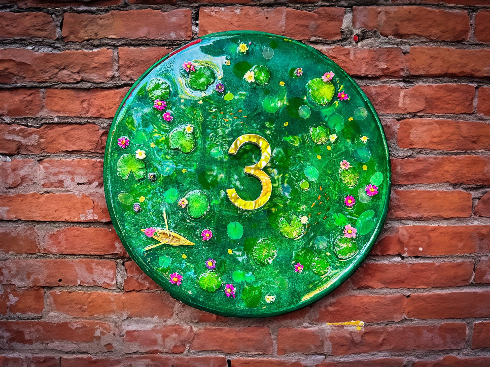 House Wall Plaques UK | House Number Sign Gloss Finishes | Koi Pond Acrylic Sign mossartbyrishstudio