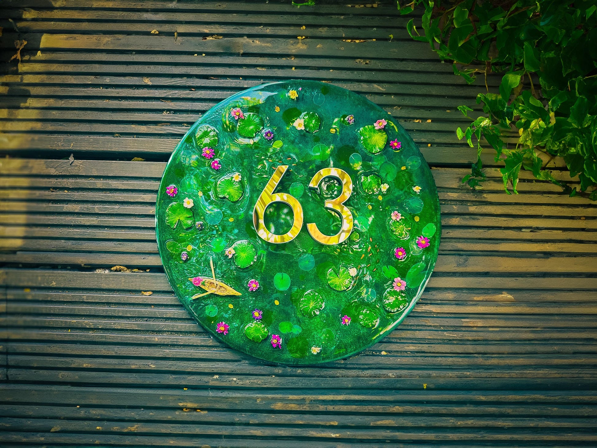 House Wall Plaques UK | House Number Sign Gloss Finishes | Koi Pond Acrylic Sign mossartbyrishstudio