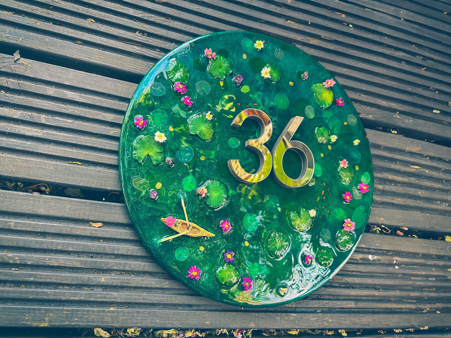 House Wall Plaques UK | House Number Sign Gloss Finishes | Koi Pond Acrylic Sign mossartbyrishstudio