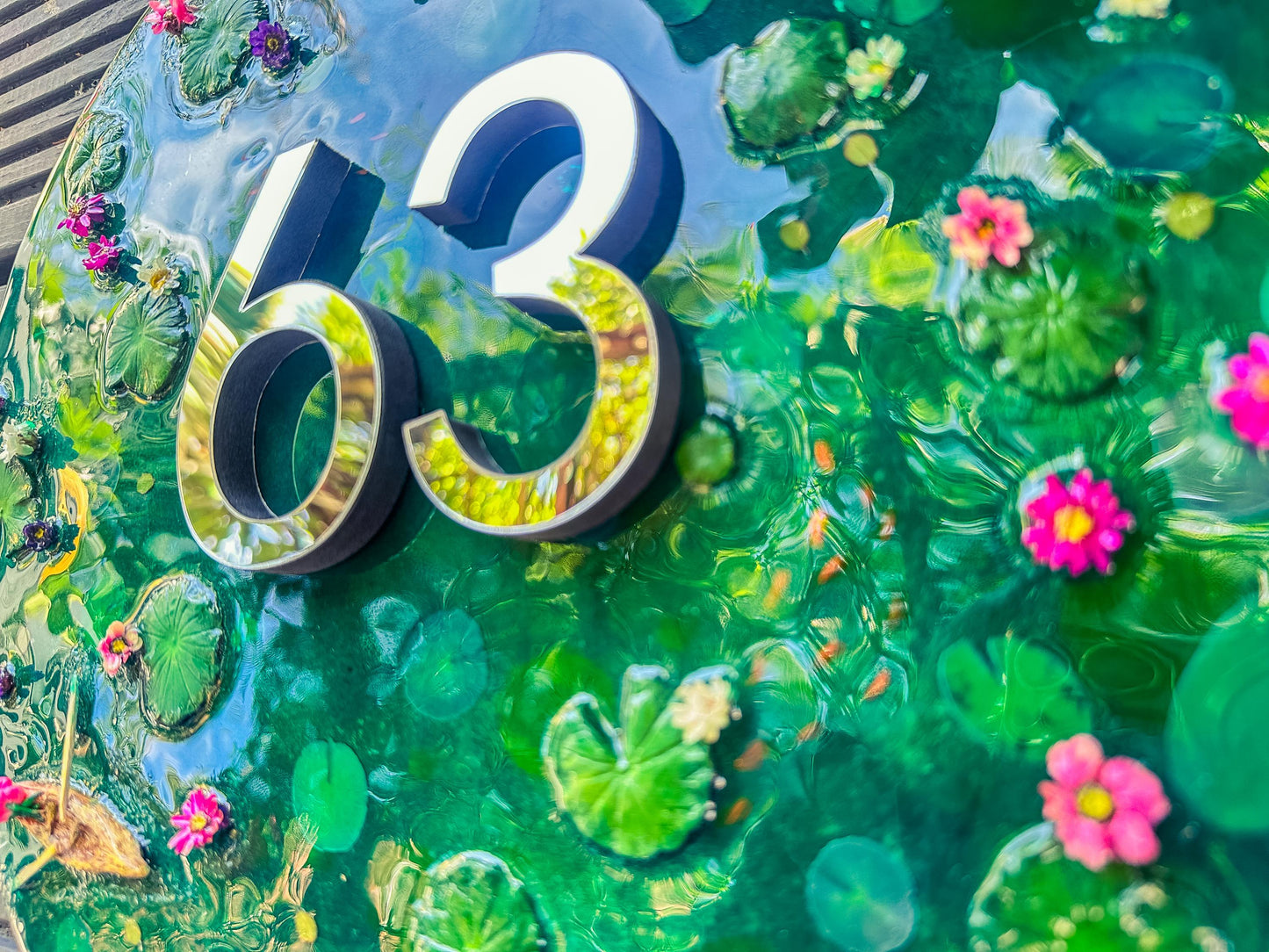 House Wall Plaques UK | House Number Sign Gloss Finishes | Koi Pond Acrylic Sign mossartbyrishstudio