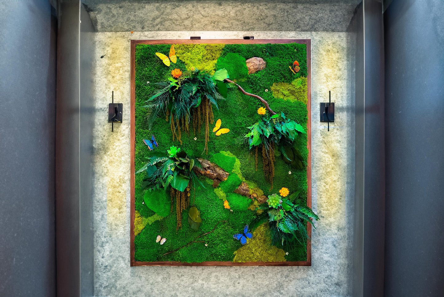 Custom Moss Wall Art – Lush Greenery with Butterfly Accents for Home Décor RishStudio